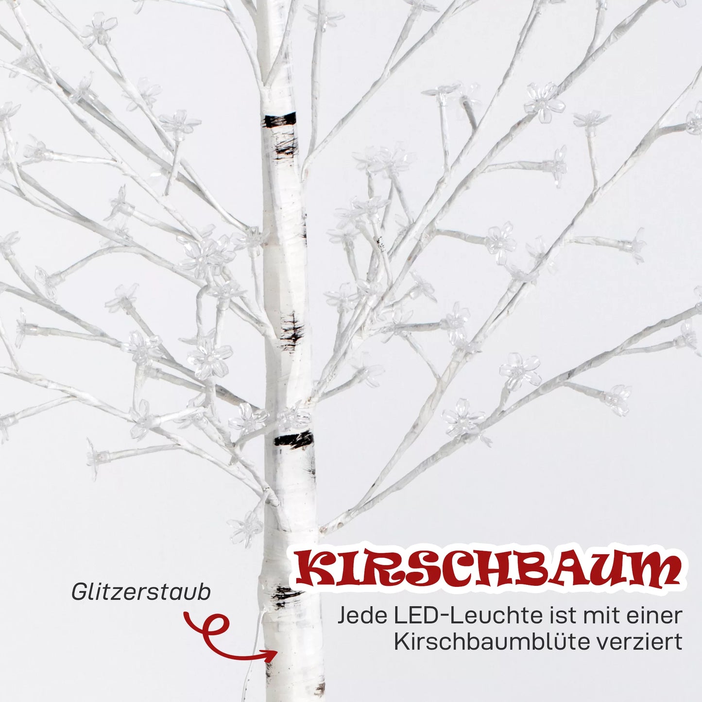 Dirbtinis vyšnių žiedų medis, su 120 LED, 3 ryškumo lygiai, šiltai baltas, su realistiška žieve, 21 x 21 x 150 cm