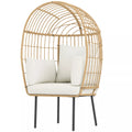 Rattan kėdė kiaušinio formos su nuimamu pagalvėle, apmušalu, lauko kėdė iš rotango 95 x 80 x 155 cm smėlio spalvos