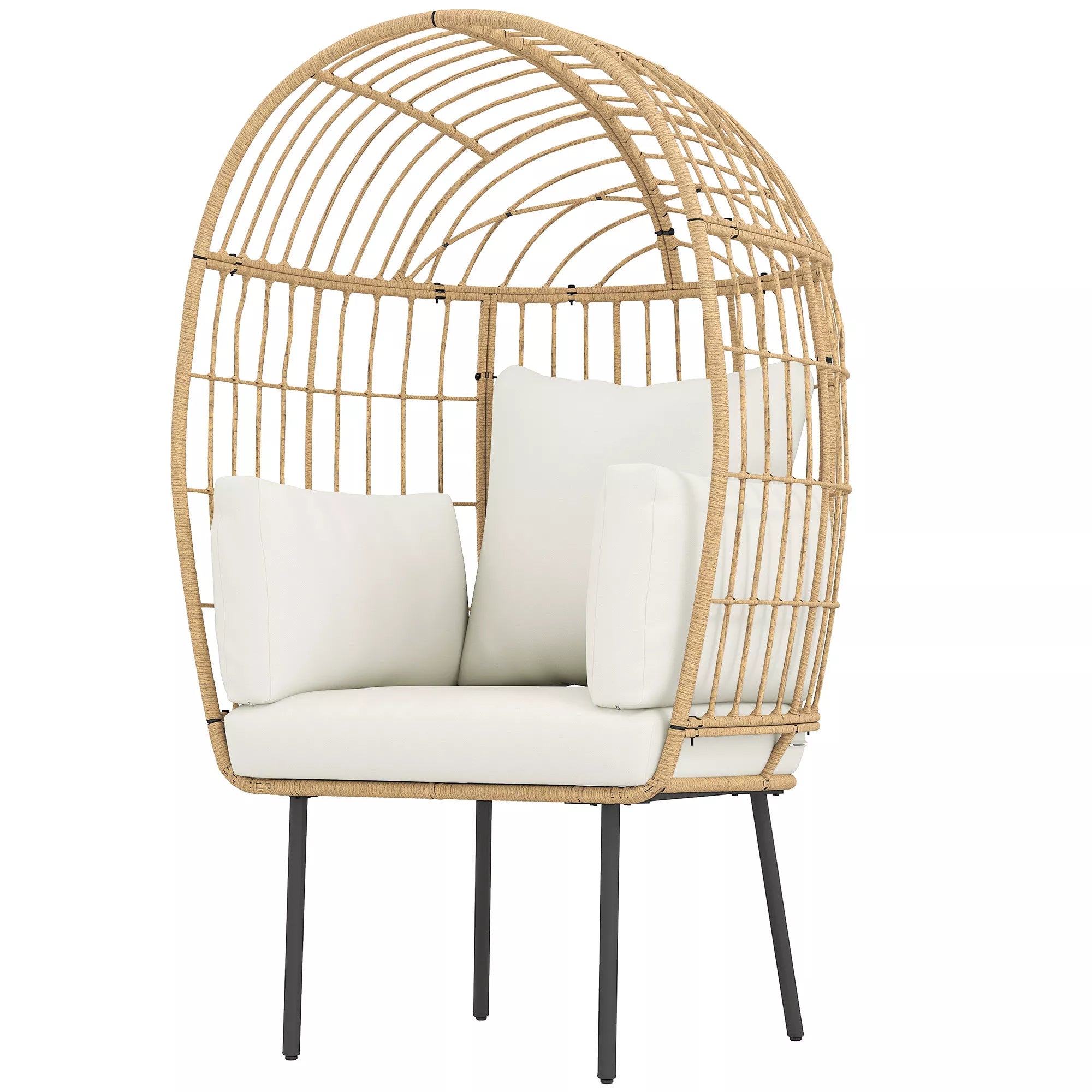 Rattan kėdė kiaušinio formos su nuimamu pagalvėle, apmušalu, lauko kėdė iš rotango 95 x 80 x 155 cm smėlio spalvos