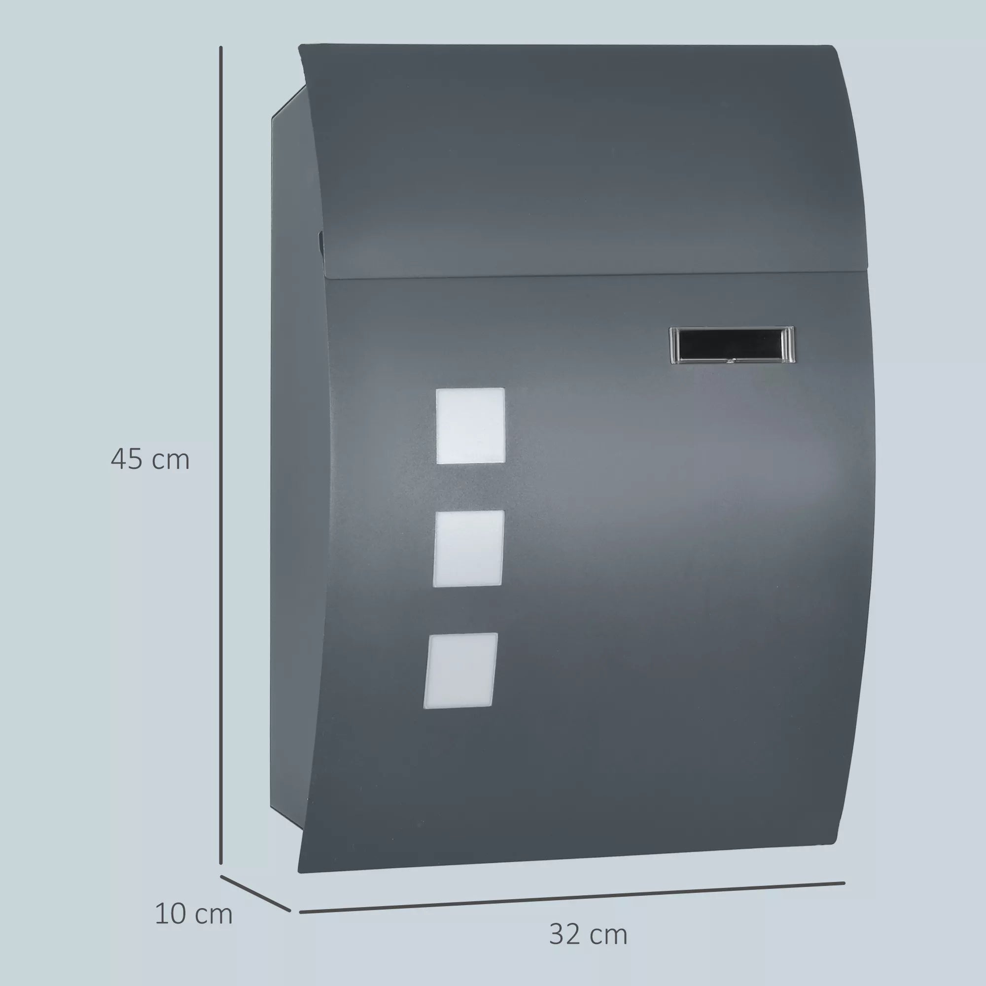 Pašto dėžutė su spyna, cinkuotas plienas, 30 cm ilgio pašto angos, pilkos spalvos