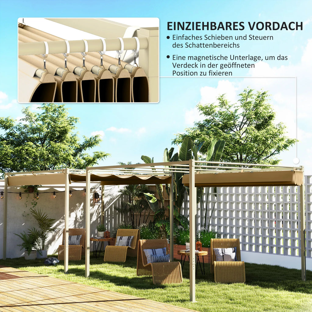 3 x 3 m sodo pergola su ištraukiamu stogu, paviljonas, baldakimas šešėliui, UPF30+, chaki