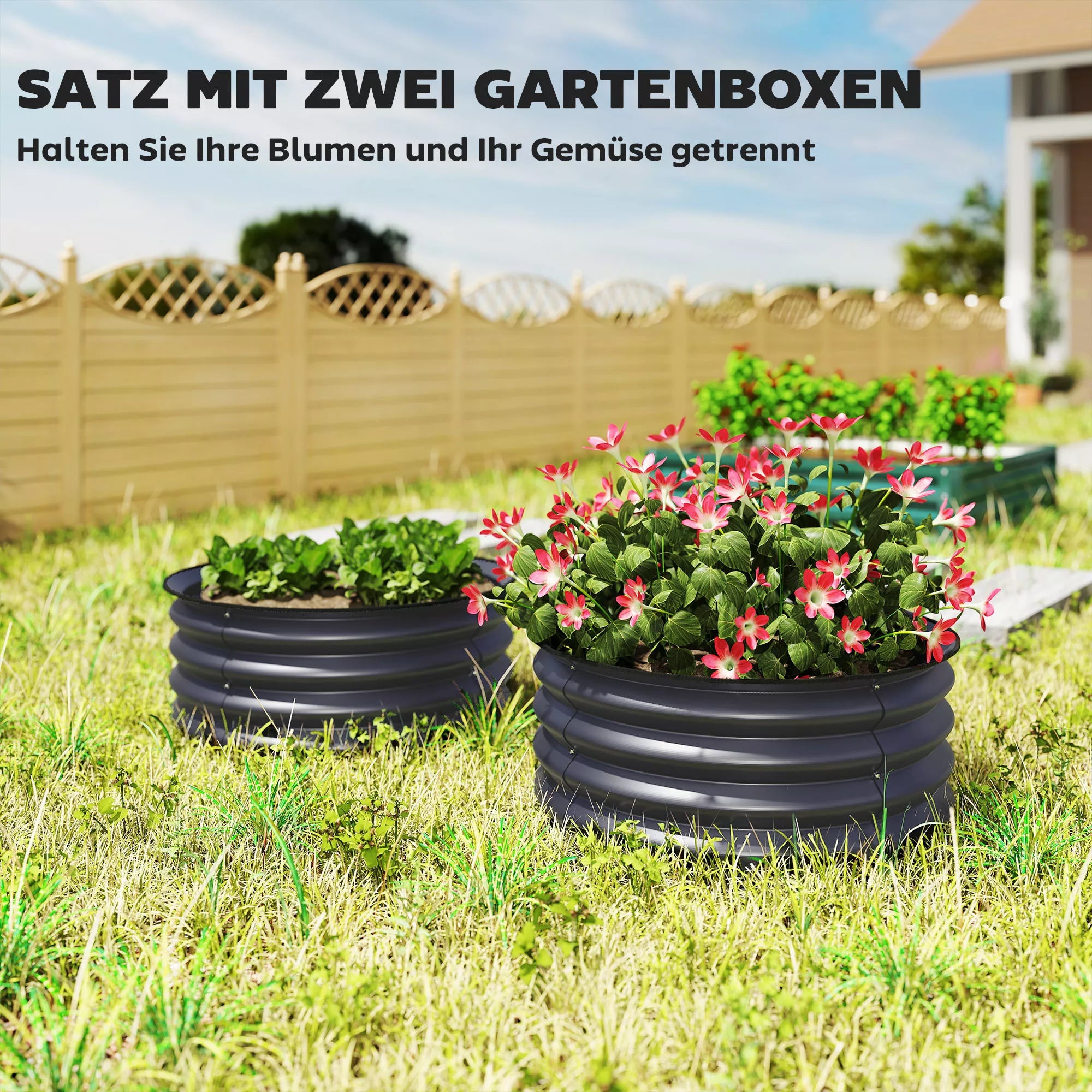 2 vnt. cinkuotos gėlių vazonų rinkinys, Ø60 x 30H cm Gėlių vazonai su atviru dugnu įvairiems augalams, tamsiai pilkos spalvos