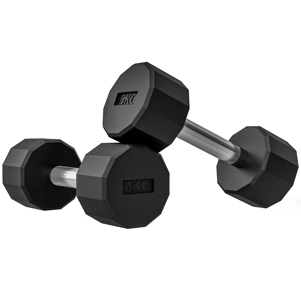 SPORTNOW Hantelių rinkinys 2 x 5kg, ne-riedančios, neslystanti rankena, guminė danga, metalo šerdis, juoda