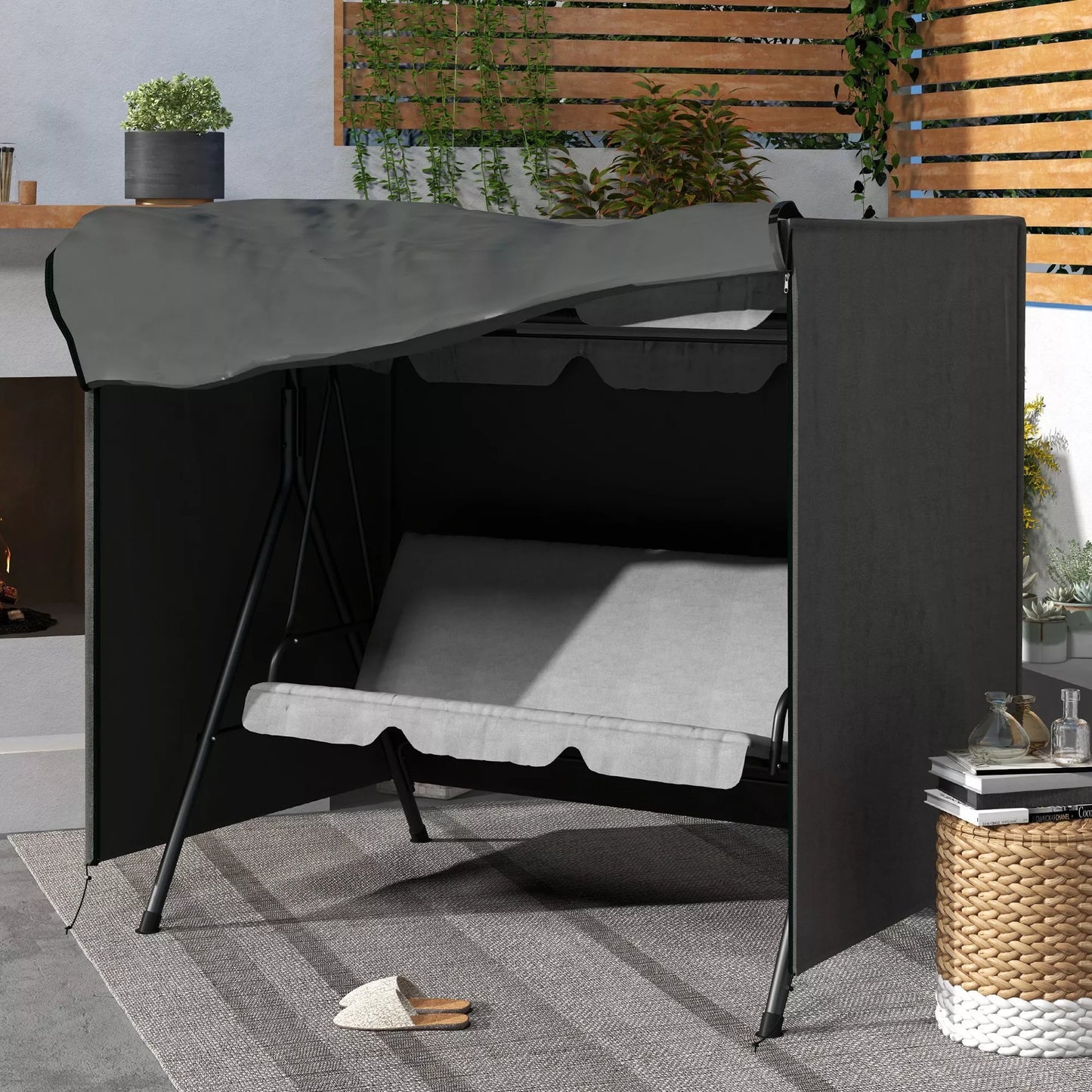 Sodo supynių uždangalas, apsauginis "holivudinių" supynių gaubtas, atsparus vandeniui, 177 x 114 x 152 cm, Pilkas