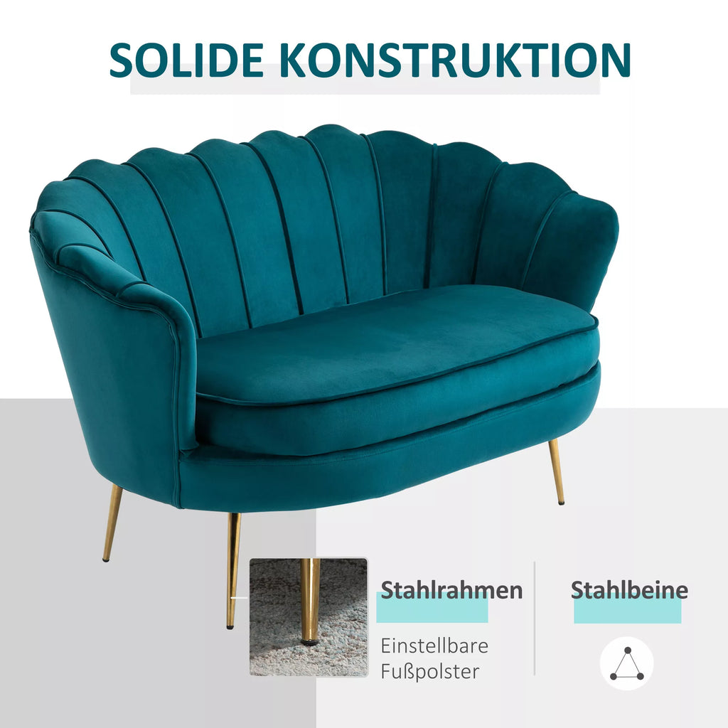 2 vietų sofa, kušetė, minkšta sofa, aksominė išvaizda, dviguba sofa, atlaiko iki 150 kg svorį, 130 x 77 x 77 cm, tamsiai žalia
