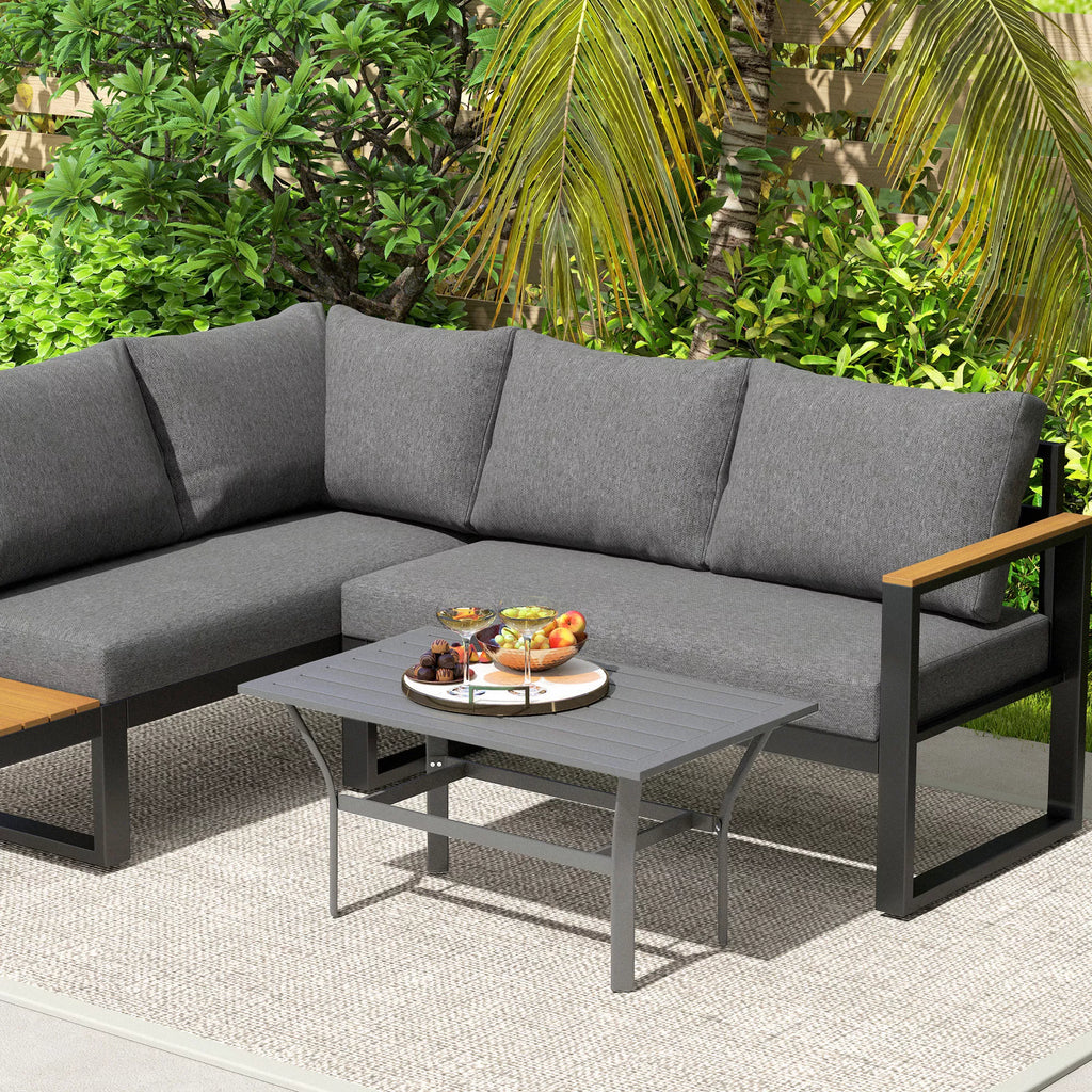Metalinis pagalbinis stalas Balkono stalas su lamelių dizainu, atsparus atmosferos poveikiui Kavos stalas Sodo stalas 91,5 x 55 x 45 cm Tamsiai pilkos spalvos