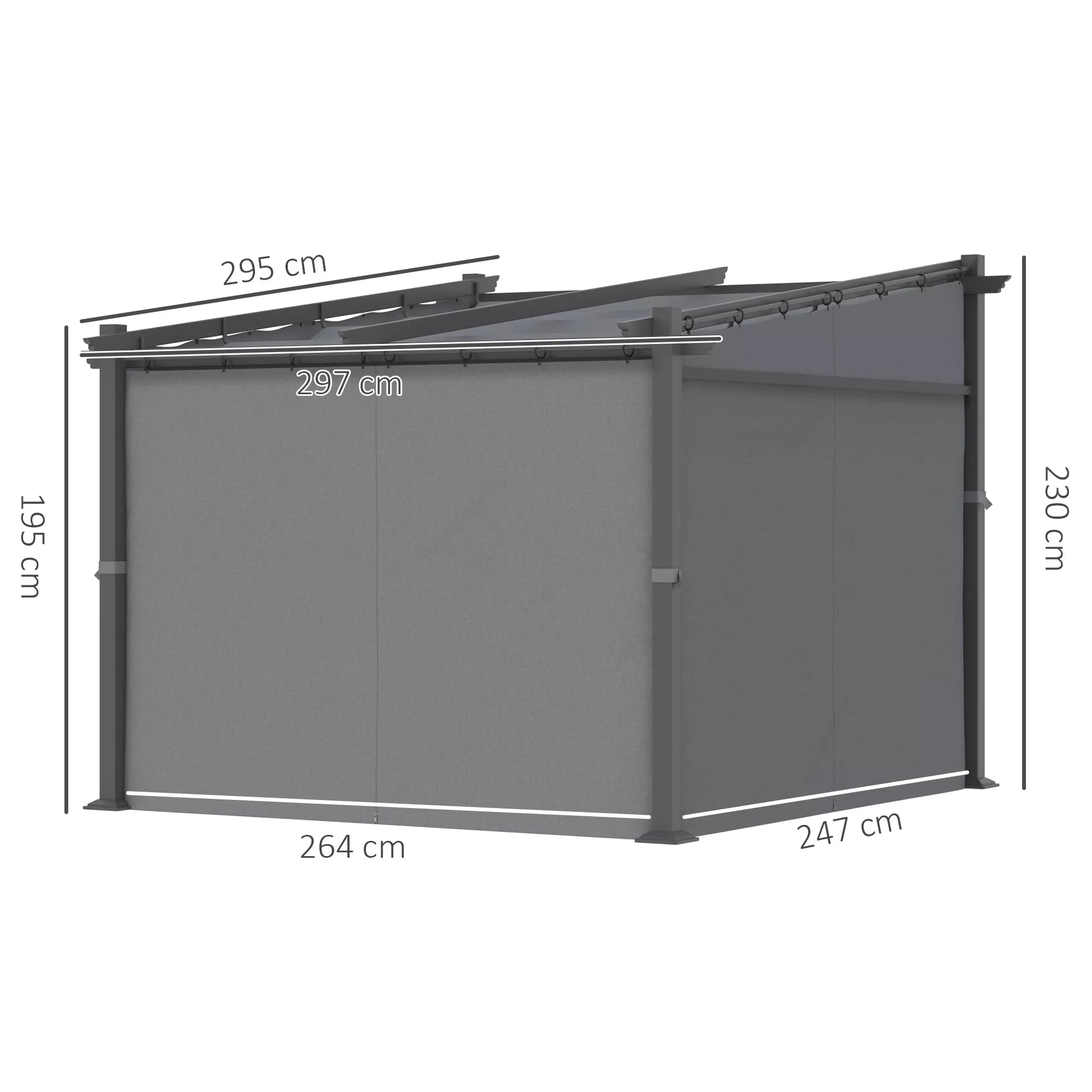 Pergola, įskaitant tvirtinimo medžiagas, ištraukiamas stogas, 2,97 m x 2,95 m x 2,3 m, tamsiai pilka