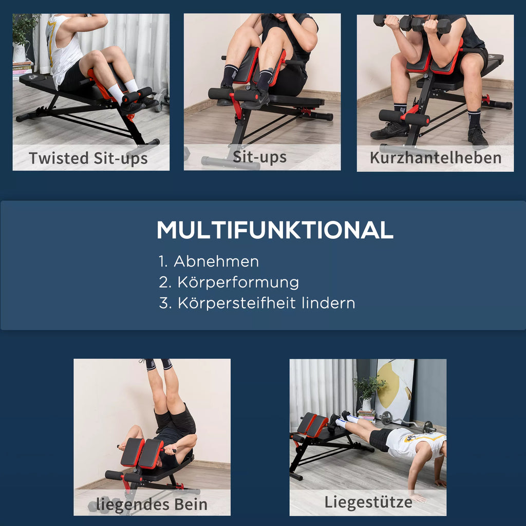 Hantelbank Fitnessbank Schrägbank Multifunktion Bauchtrainer Verstellbar Stahl Schwarz 64 x 146 x 73,5-85 cm
