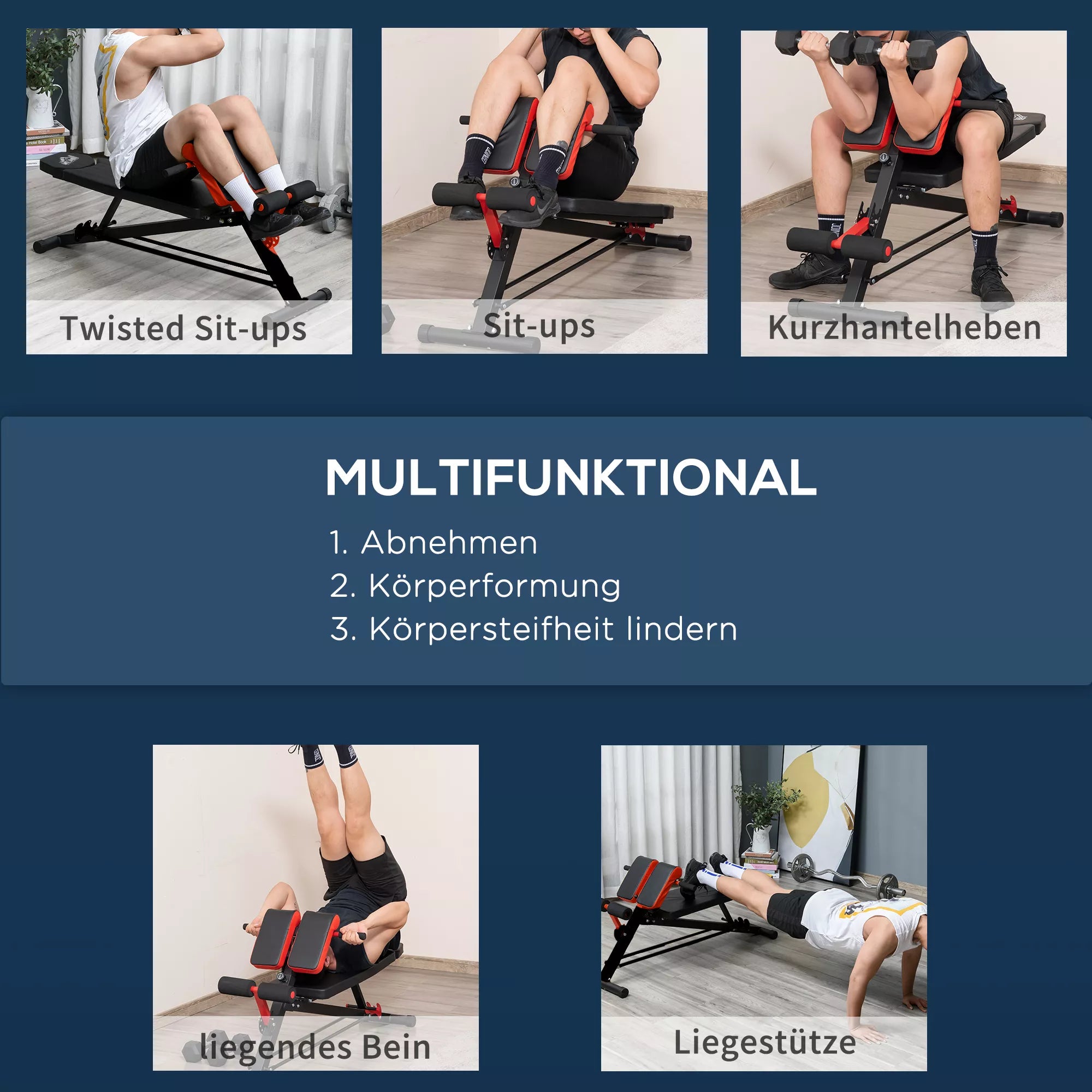 Hantelbank Fitnessbank Schrägbank Multifunktion Bauchtrainer Verstellbar Stahl Schwarz 64 x 146 x 73,5-85 cm