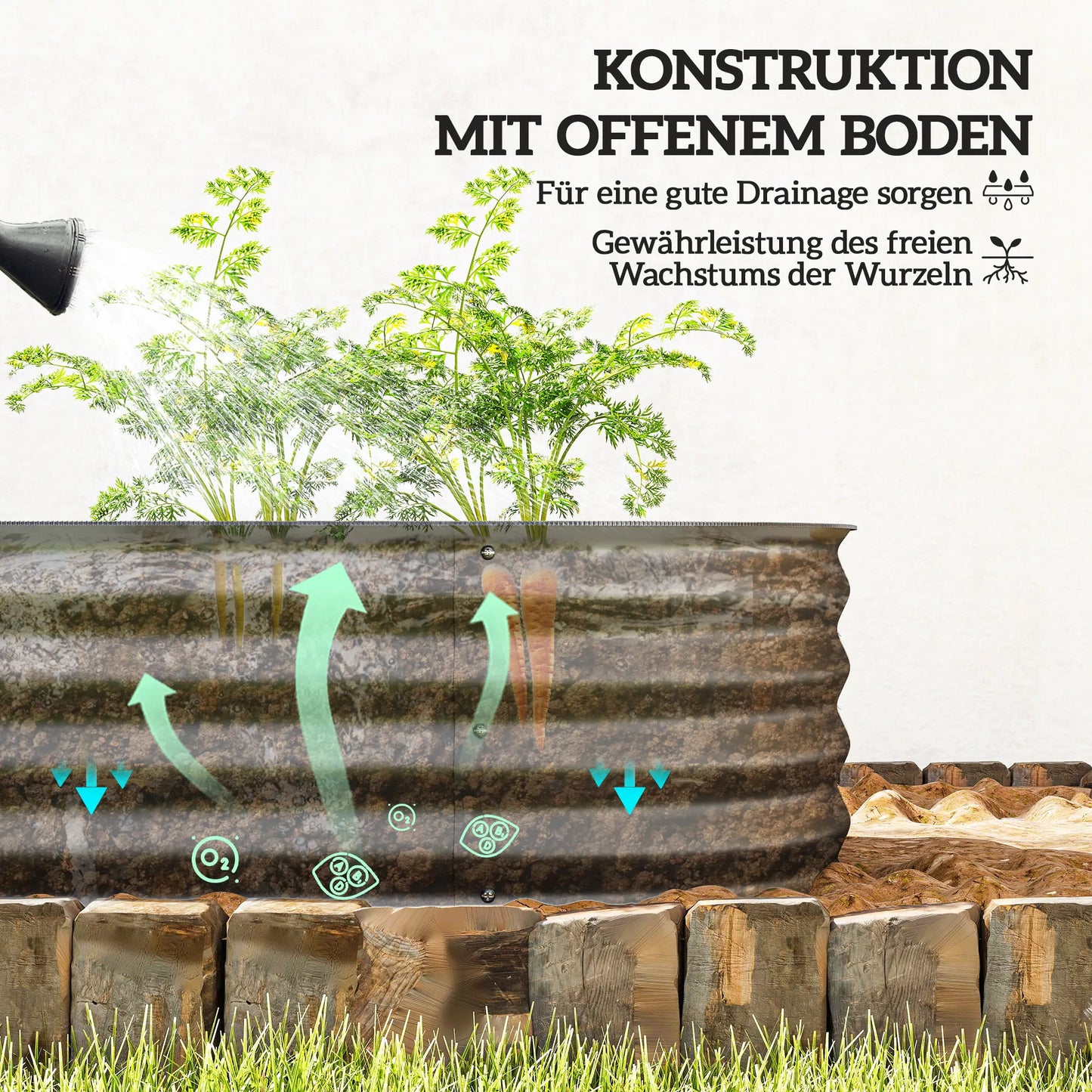 Aukštas lysvės, modulinė aukšta lysvė, apsaugoti kraštai, dizainas be dugno,  150 x 62 x 30 cm, tamsiai pilka