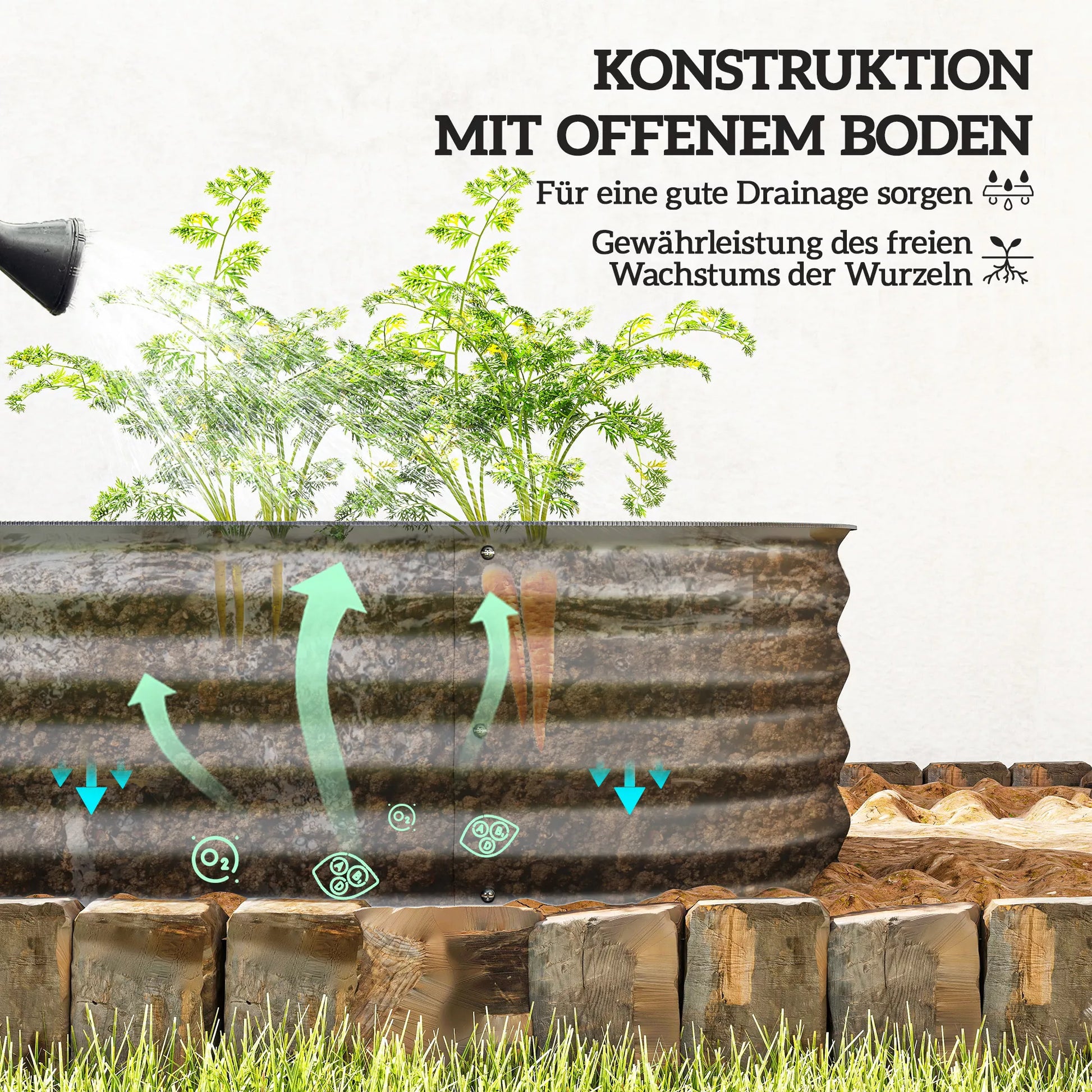 Aukštas lysvės, modulinė aukšta lysvė, apsaugoti kraštai, dizainas be dugno,  150 x 62 x 30 cm, tamsiai pilka