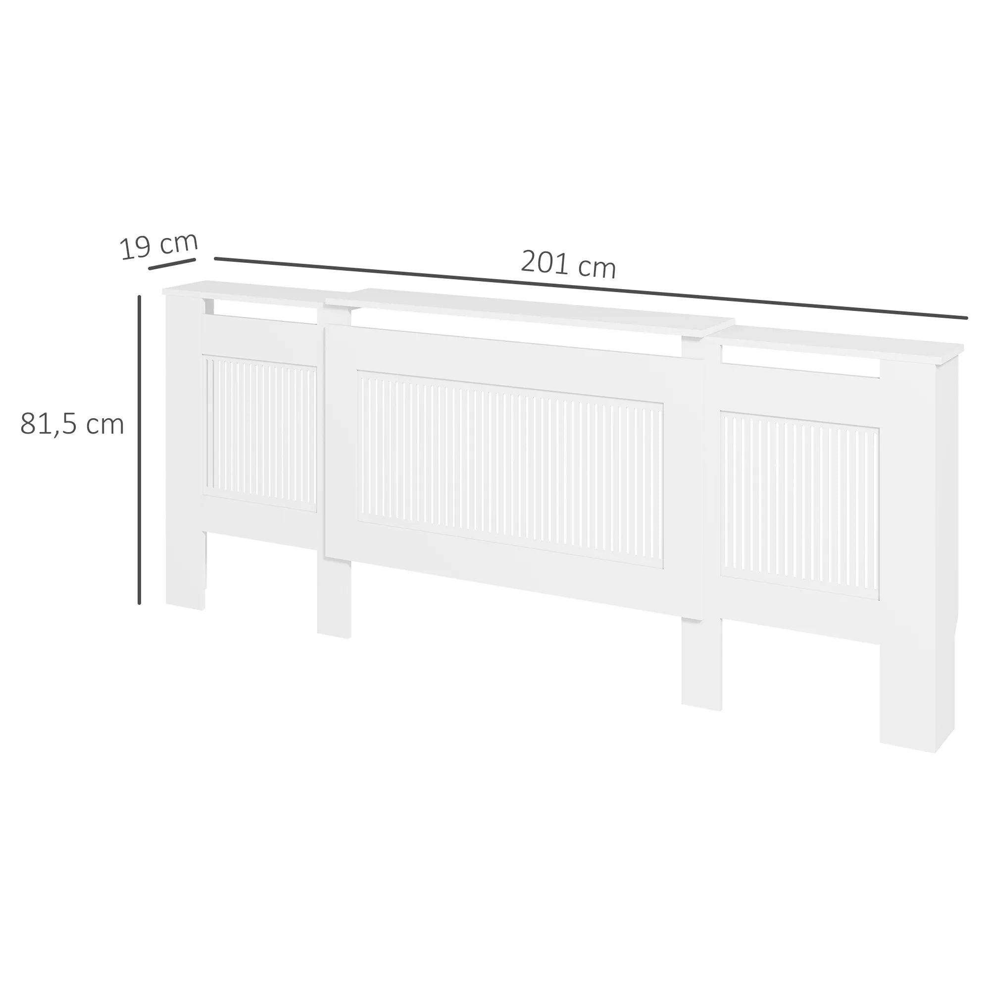Radiatoriaus apdaila, lamelių dizainas, reguliuojamas ilgis 125–201 cm, MDF, balta