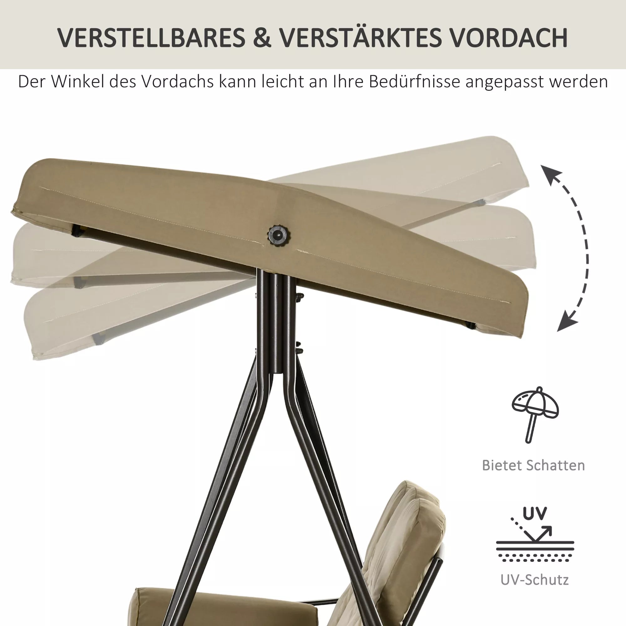 3 vietų Hollywood šūvis Sodo šūvis su saulės stogu Pagalvės Metalo poliesteris Chaki 116 x 206 x 183 cm