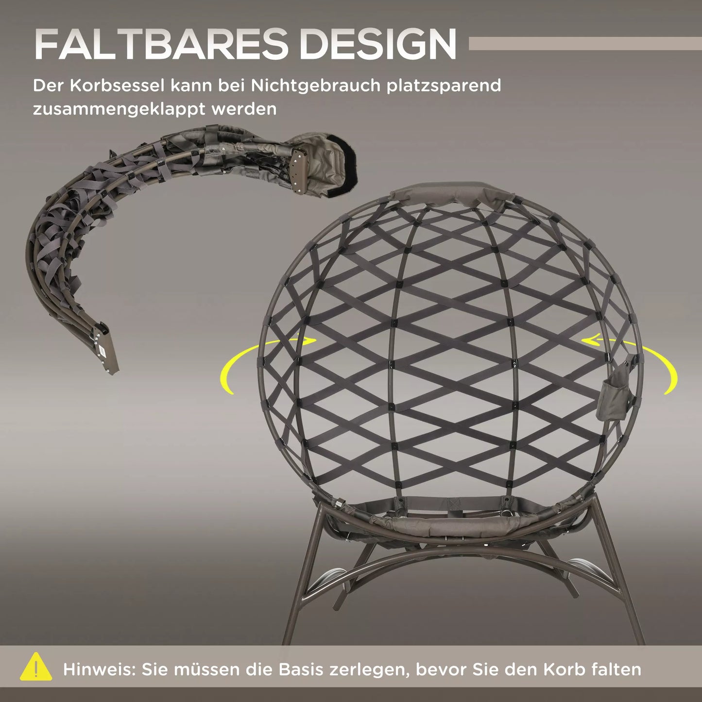 Sodo kėdžių komplektas, 2 vnt., pufas/pagalbinis staliukas, didelė sėdimoji pagalvėlė, plieninis rėmas, spalva: smėlio, 118 x 75 x 142 cm
