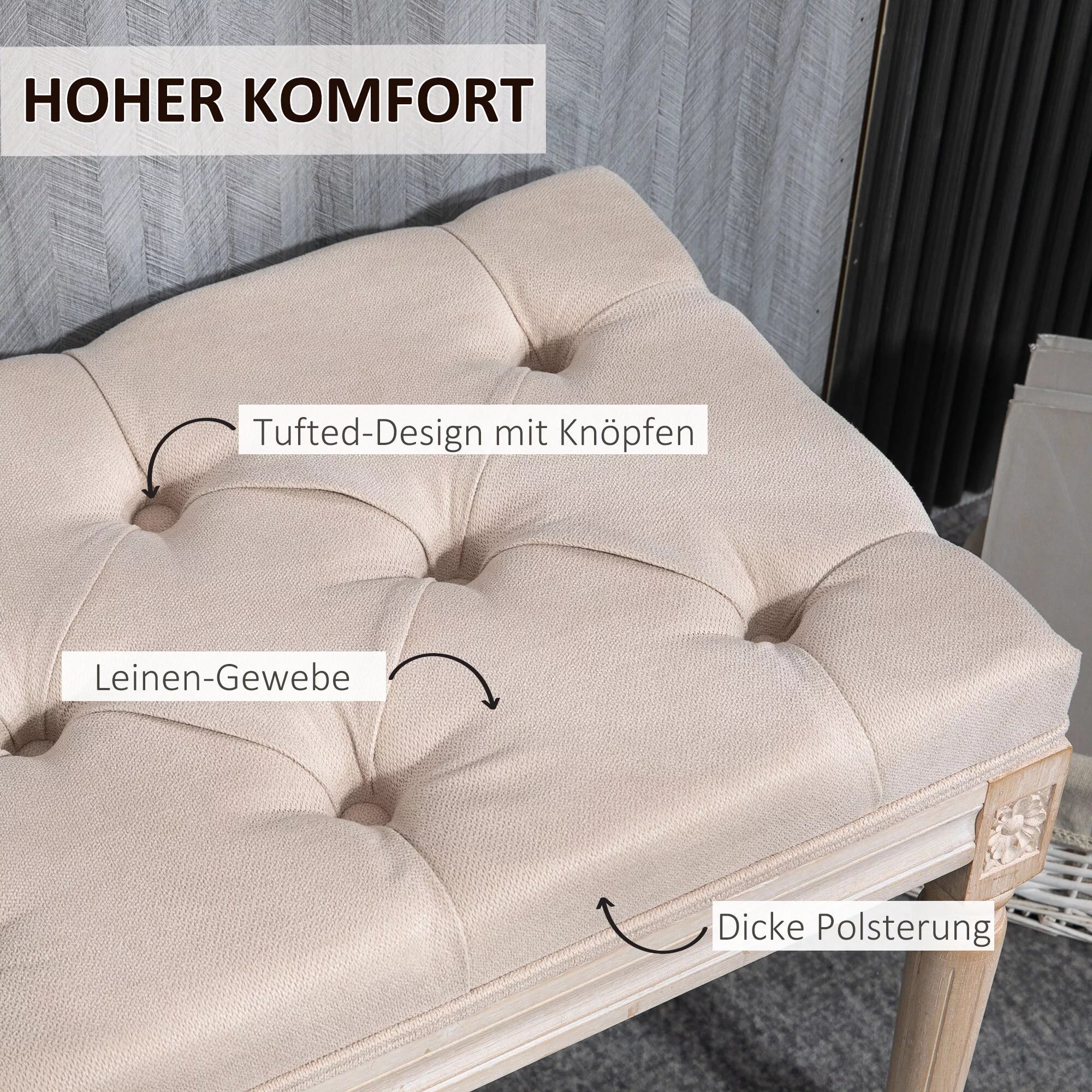Sėdimoji sofa Vintage dizainas Vintage sofa, sagų siuvimas, tekintos kojos, Shabby Chic, kreminė + balta