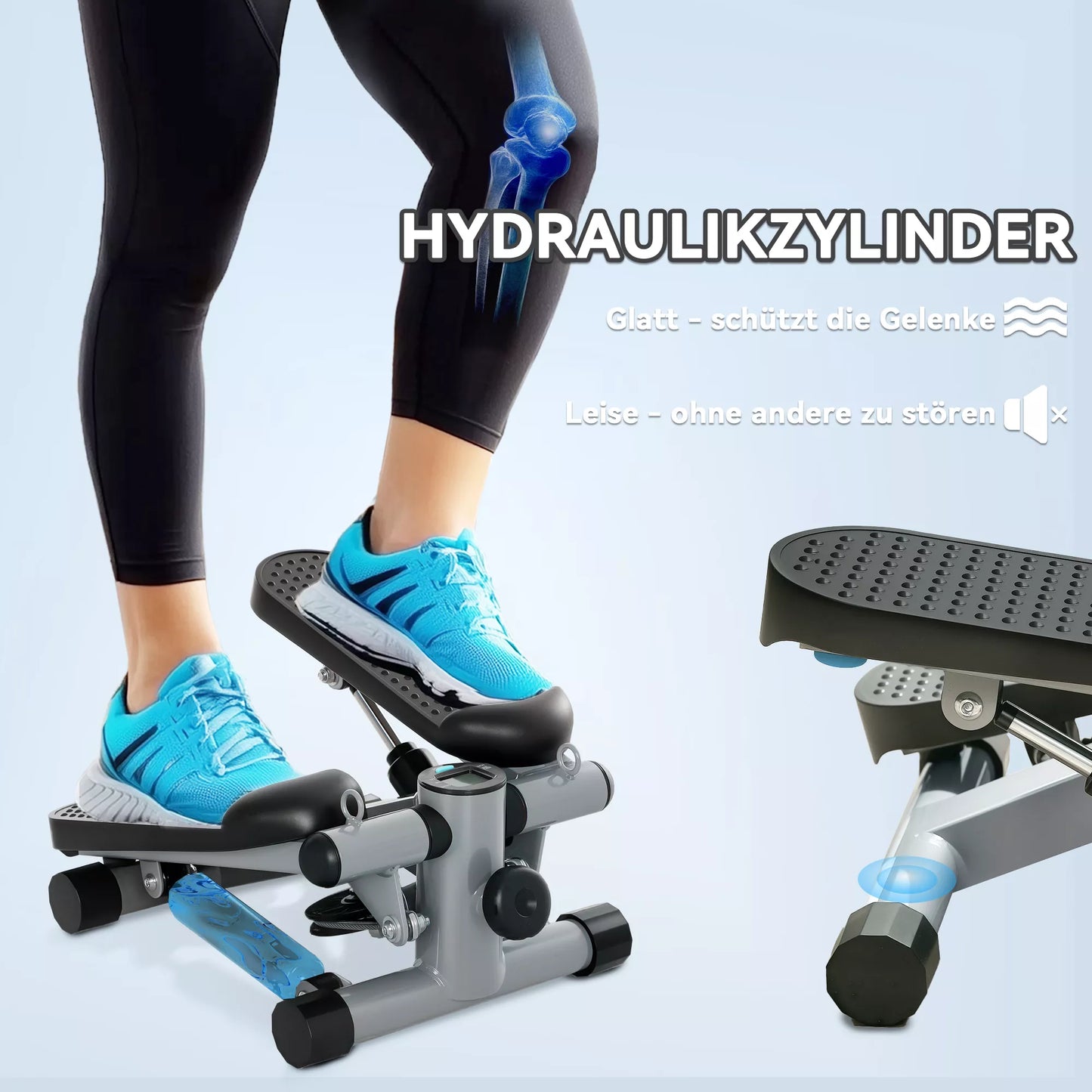 2in1 Mini treniruoklis namams su Power Ropes, LCD ekranu, Up-Down Swing Stepper, 41 x 30,5 x 18,5 cm, pilkos spalvos