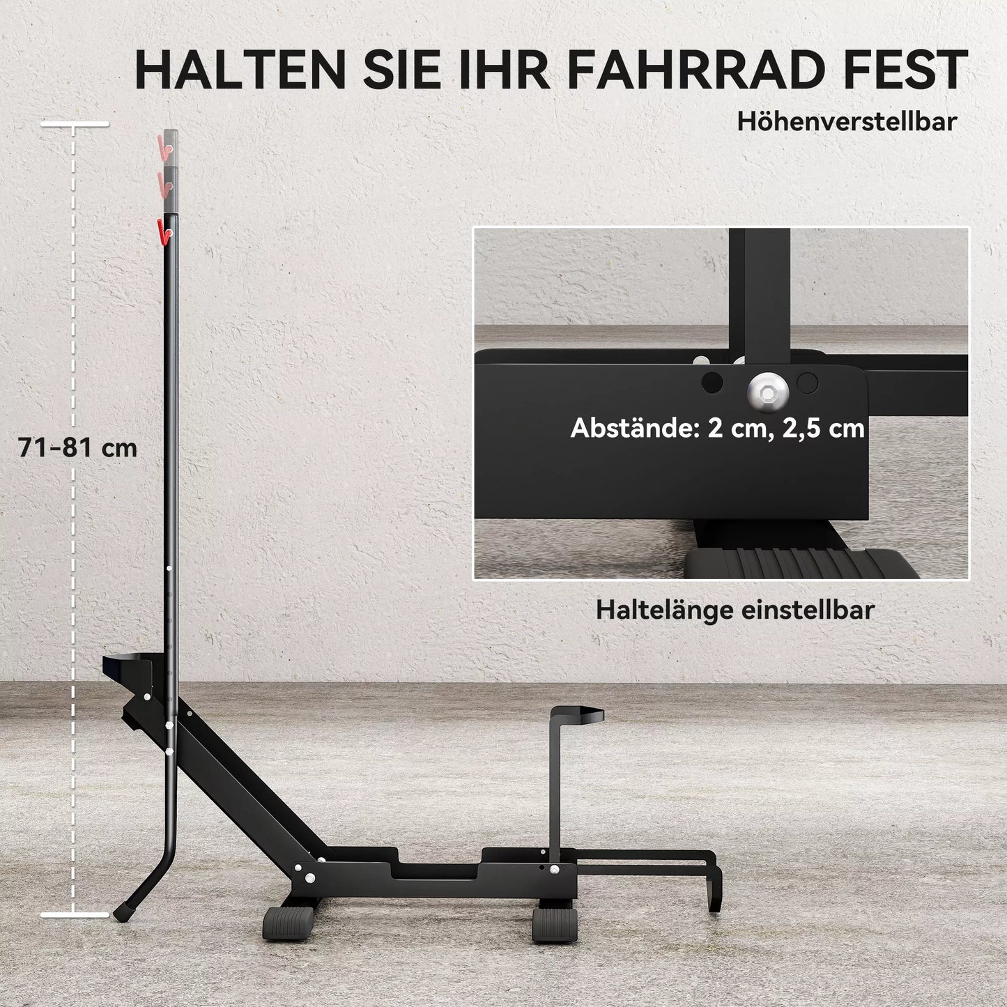 Plieninis dviračio stovas dviračiams, laikiklis su 80 mm padangų pločiui, 75 x 41 x 81 cm, juodas