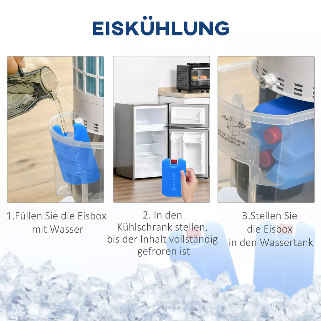 Vandens aušinimo koloninis ventiliatorius su nuotolinio valdymo pultu, 60 W, 20 m², 30 cm x 30 cm x 100,8 cm, 3 režimai, baltas