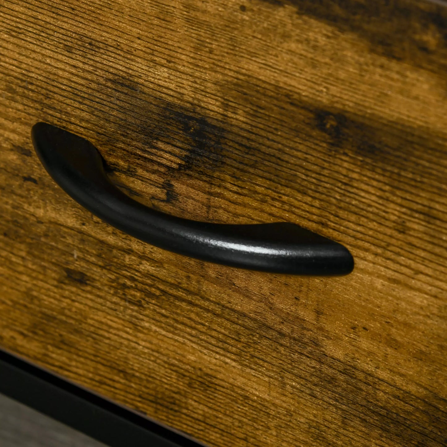 Svetainės spintelė, pagalbinė spintelė, medžiaginiai stalčiai, MDF, plieno rėmas, rudos spalvos