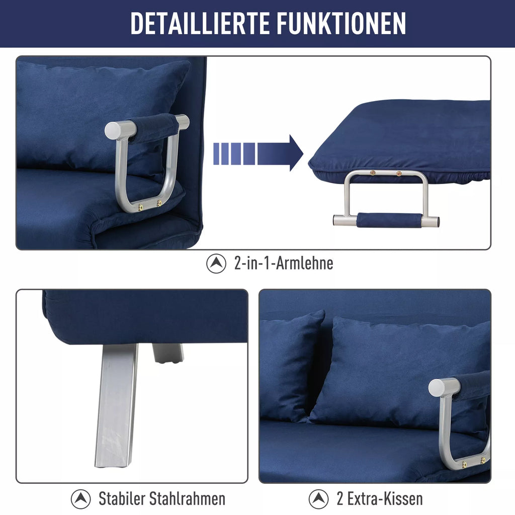 Sofa-lova su reguliojamu atlošu, 111 cm, tamsiai mėlyna