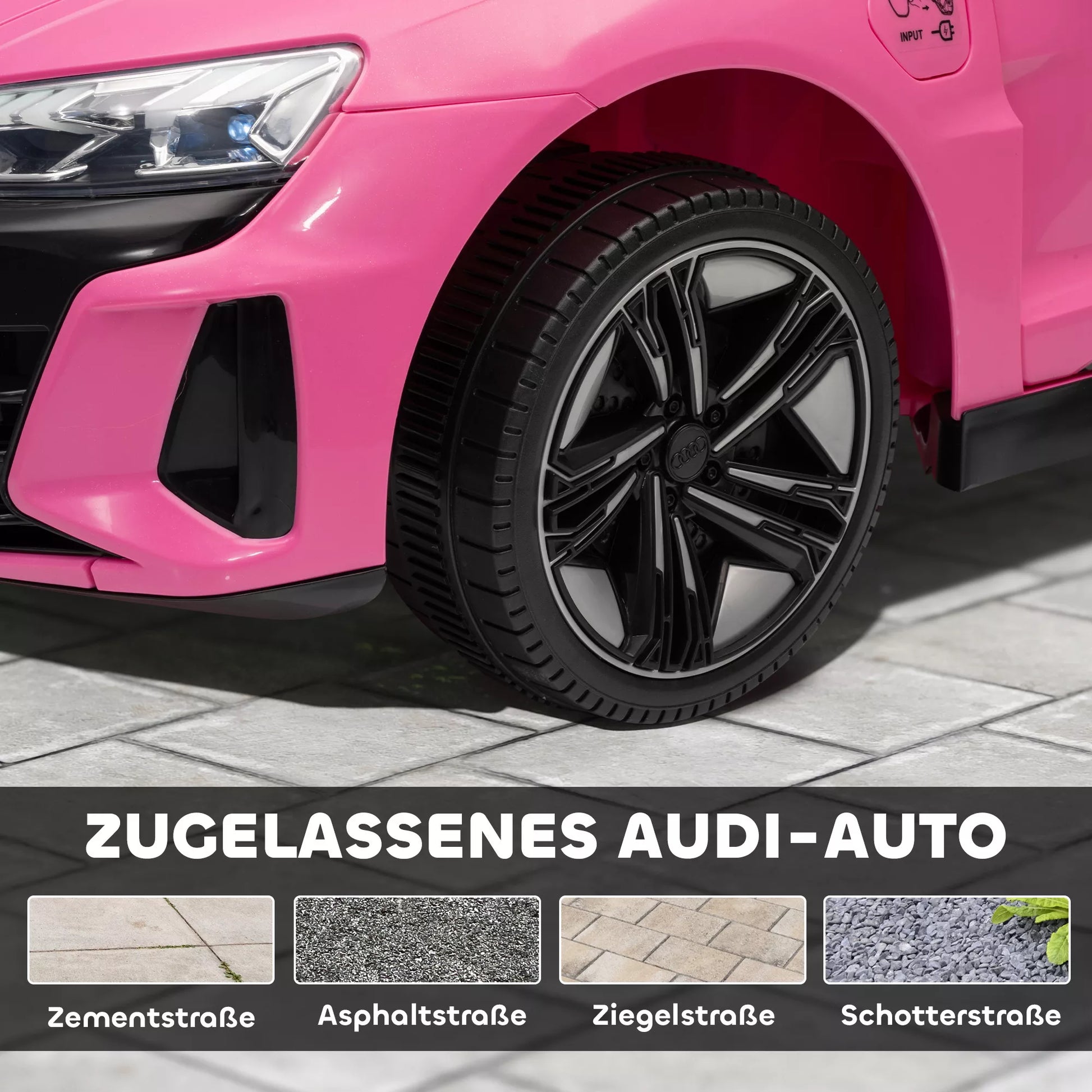 Vaikiškas elektrinis automobilis su nuotolinio valdymo pultu, saugos diržu, garso signalu, muzika, priekiniais žibintais, iki 5 km/h, 3-5 metai, rožinis