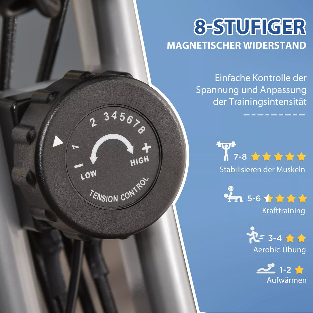 X-Bike 2-in-1 dviračių treniruoklis su LCD ekranu, širdies ritmo monitoriumi, sulankstomas namų treniruoklis su 8 pakopų magnetine varža, 1 poros pasipriešinimo gumos, plienas, pilka spalva, 105x48x118 cm