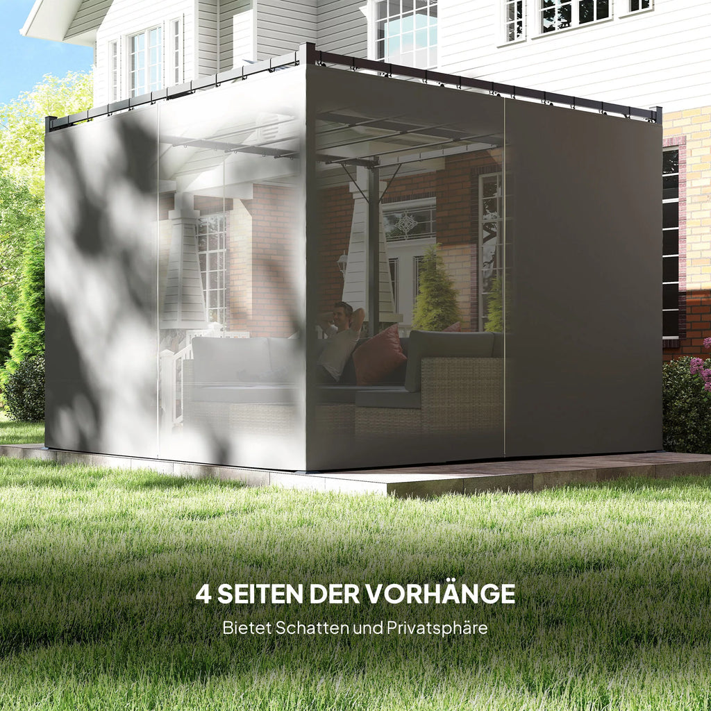 Pergola 3 x 3 m Atskirai stovinti terasos stogelė su stumdomu stogu, 4 šoninės sienos Atspari UV spinduliams Šviesiai pilka