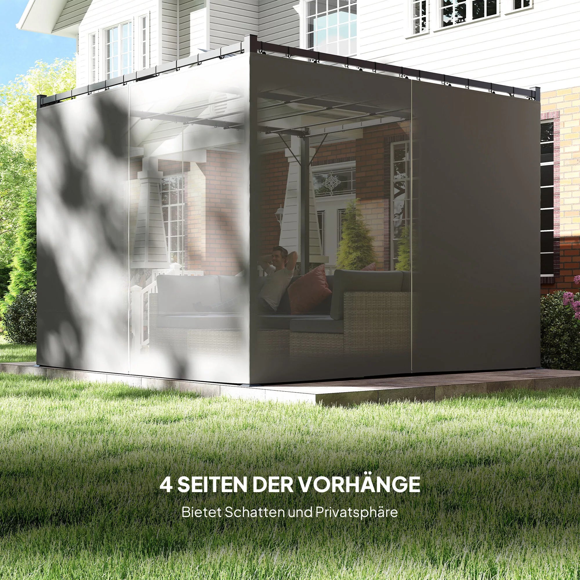 Pergola 3 x 3 m Atskirai stovinti terasos stogelė su stumdomu stogu, 4 šoninės sienos Atspari UV spinduliams Šviesiai pilka