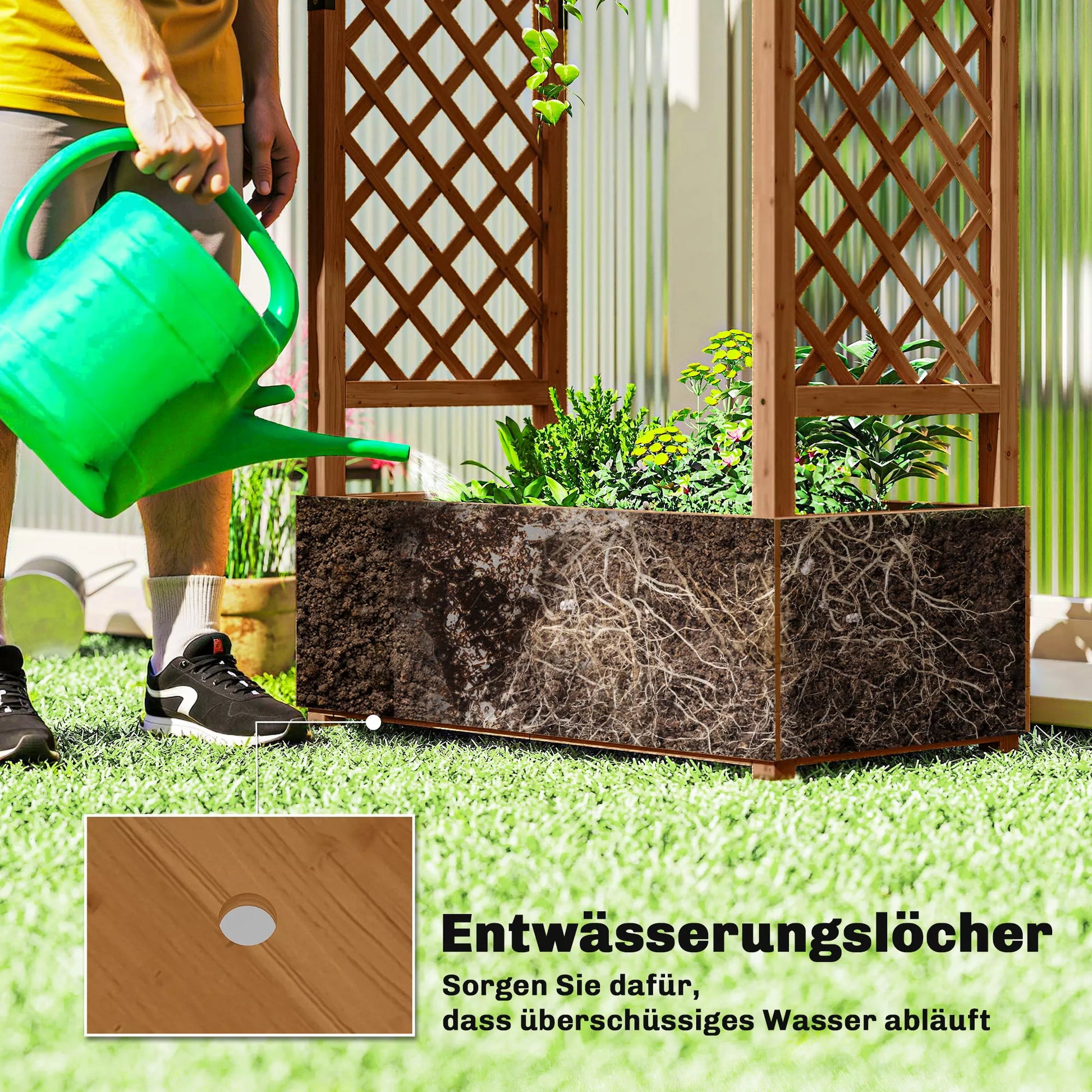 Pakelta lysvė su arka, grotelėmis ir stogeliu, vijokliniams augalams, medis, 110 x 44 x 181 cm, oranžinė