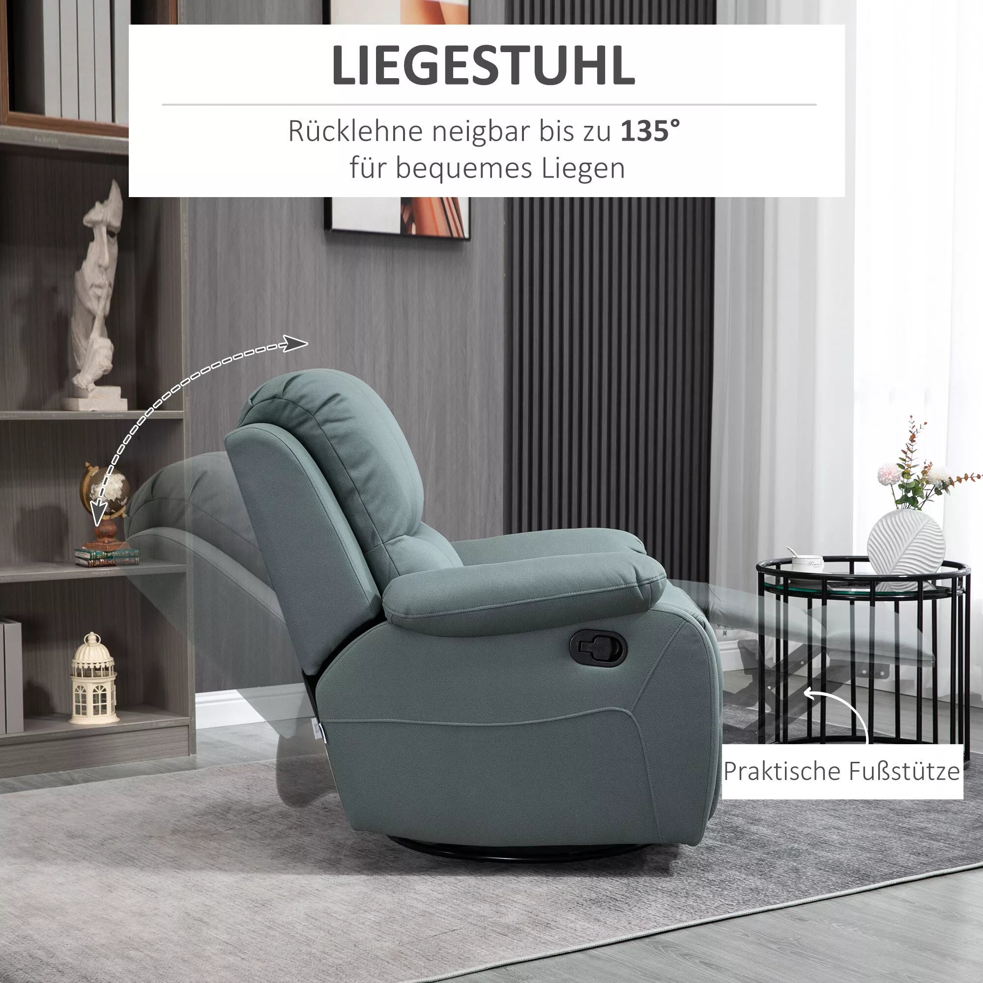 Atlošimo kėdė su reguliuojamu atlošimo kampu iki 135° 360 laipsnių pasukama 93 cm x 100 cm x 98 cm Plieninis rėmas Žalia
