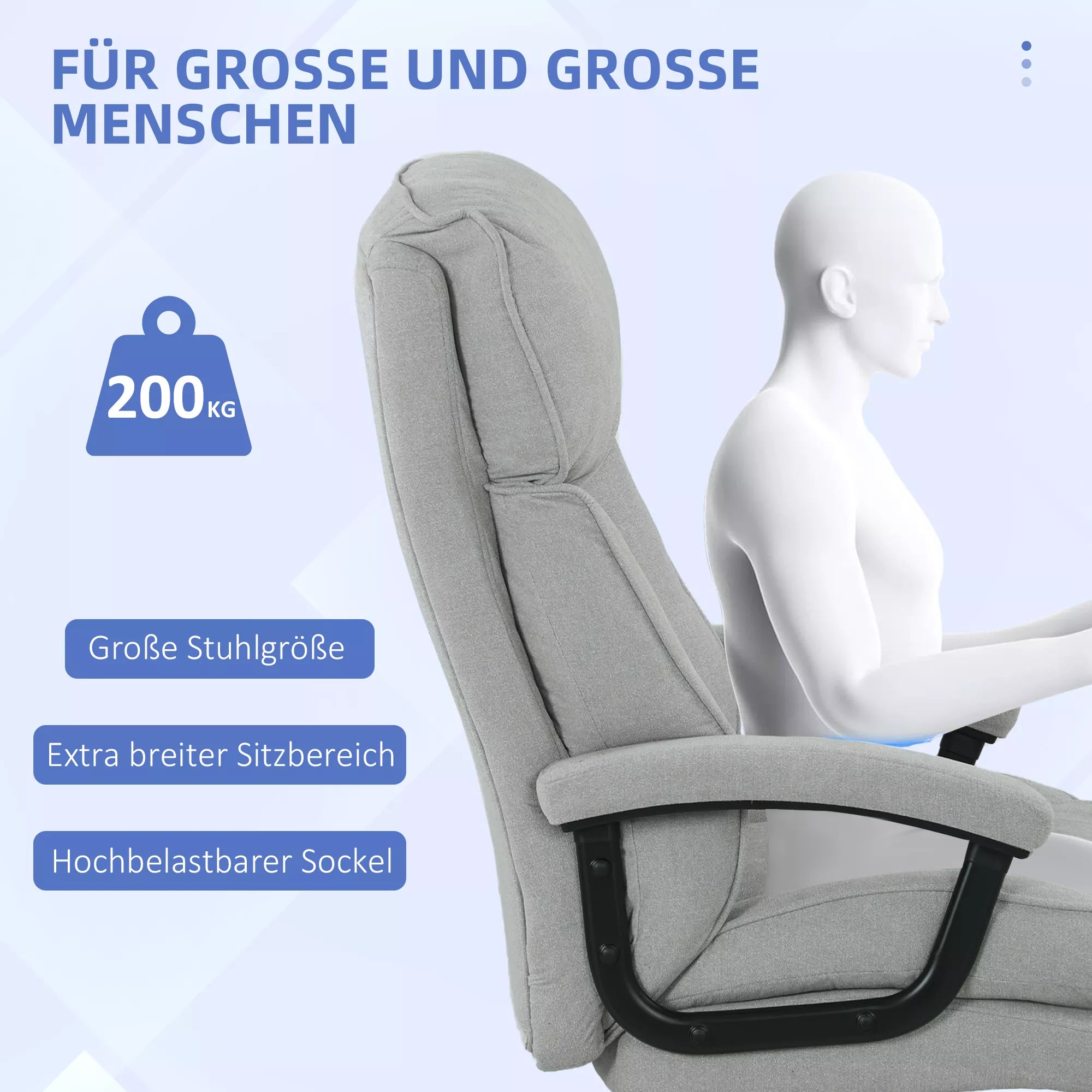 Birojo kėdė iki 200 kg su ergonomine atrama, šviesiai pilka