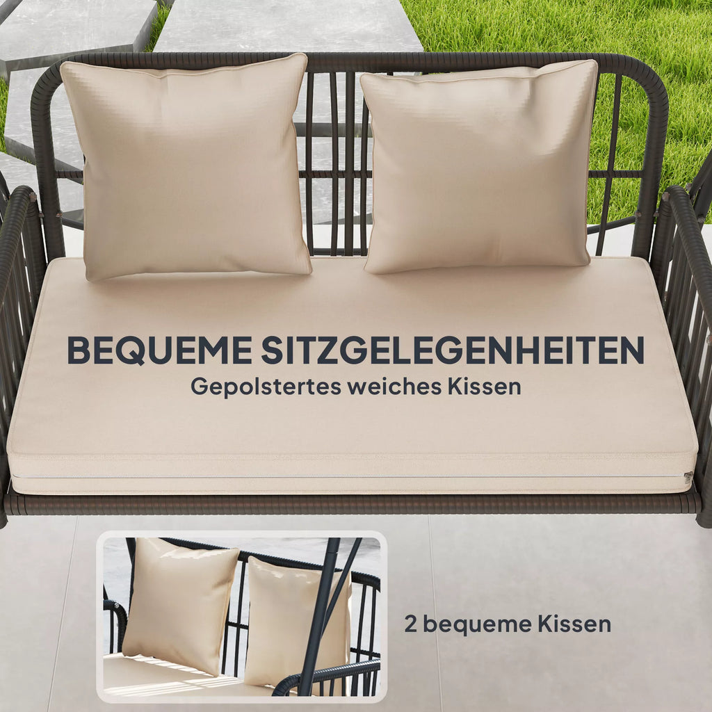 Lauko, sodo  sūpynės Rotango 2-vietės sodo sūpynės su saulės stogu Pagalvės iki 240 kg 149 x 121 x 180 cm Chaki