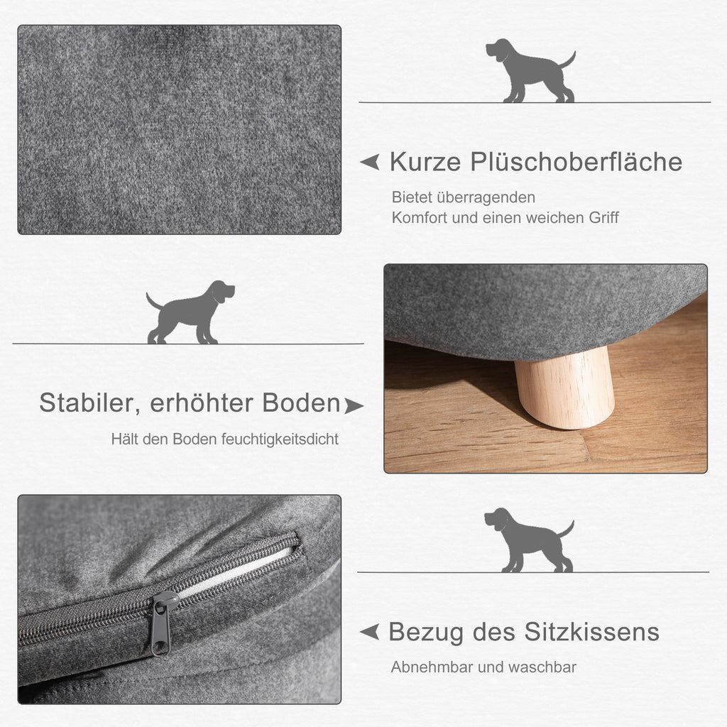 Sofa augintiniams, šunų kilimėlis, šunų lova, šunų sofa, šunų kušetė, katės sofa su pagalvėle, galinė kišenė, pliušas, putplastis, pušies mediena, tamsiai pilka, 70 x 47 x 30 cm