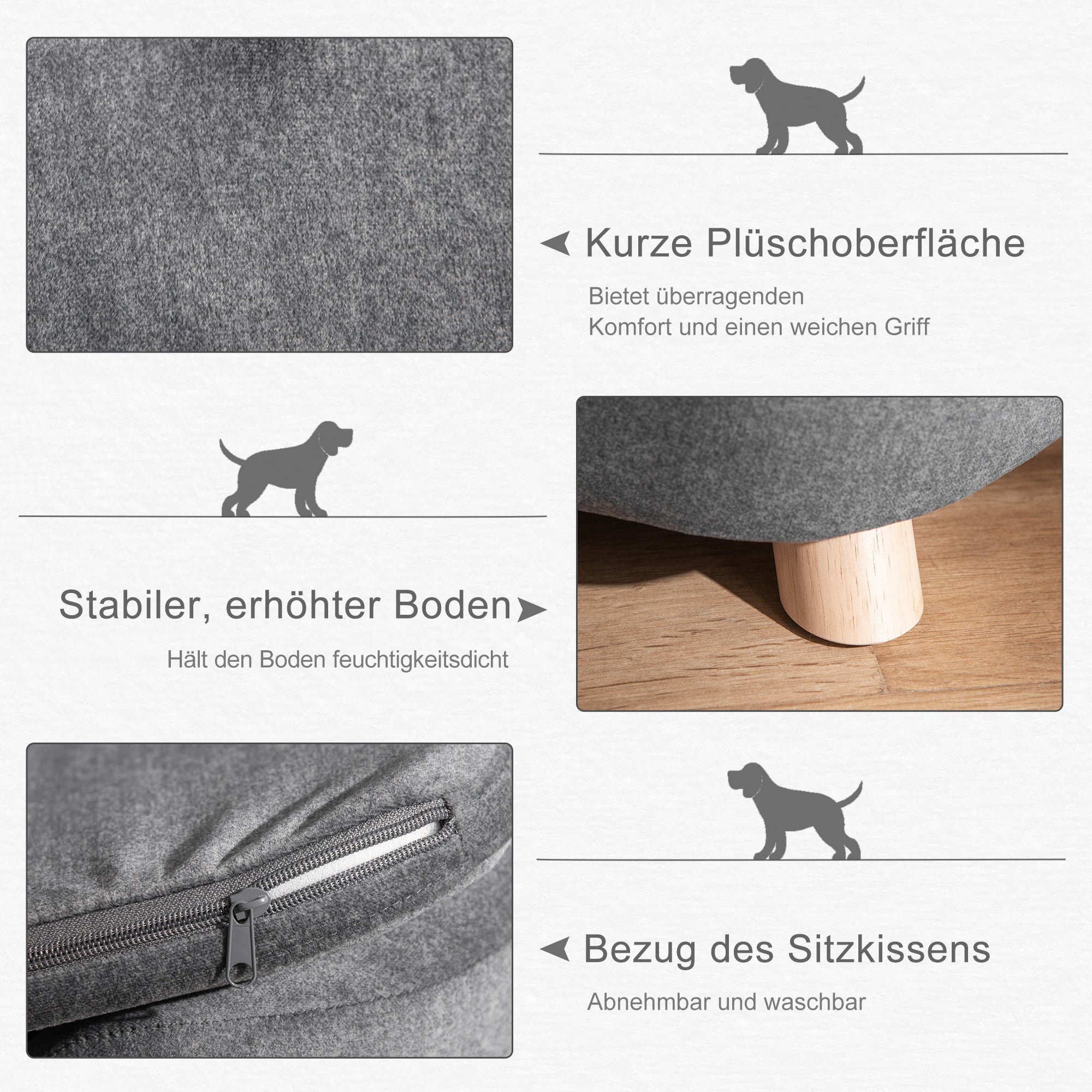 Sofa augintiniams, šunų kilimėlis, šunų lova, šunų sofa, šunų kušetė, katės sofa su pagalvėle, galinė kišenė, pliušas, putplastis, pušies mediena, tamsiai pilka, 70 x 47 x 30 cm