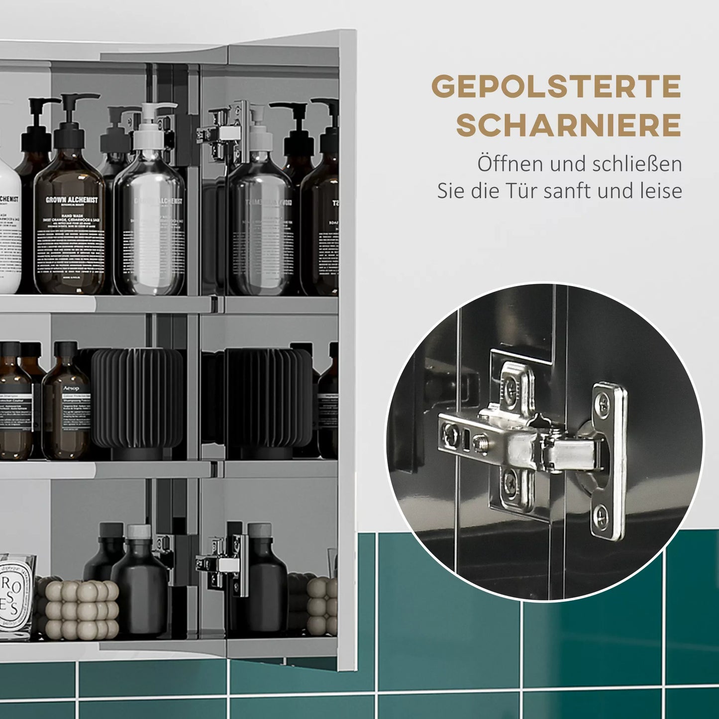 kleankin Vonios spintelė su veidrodžiu, 3 veidrodinės durys, 5 vidinės lentynos, nerūdijantis plienas, spalva: sidabrinė, 70 x 12 x 55 cm