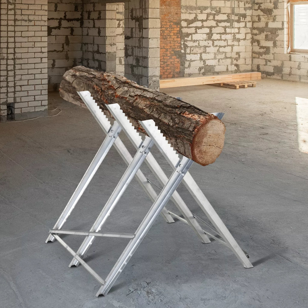Sulankstomas rąstų pjovimo stovas, pjovimo rėmas malkoms, sidabro, metalo, 83 x 83 x 79 cm