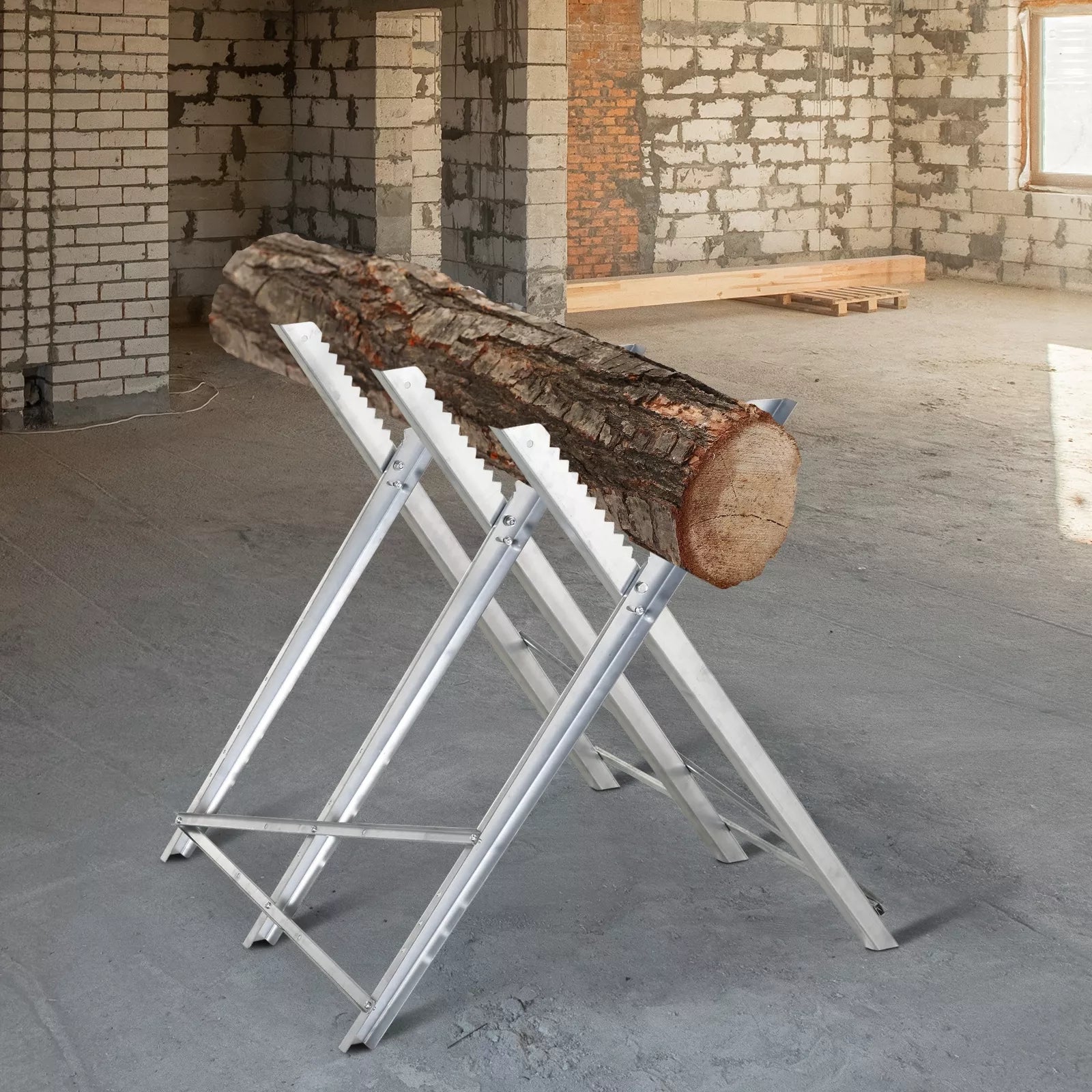 Sulankstomas rąstų pjovimo stovas, pjovimo rėmas malkoms, sidabro, metalo, 83 x 83 x 79 cm