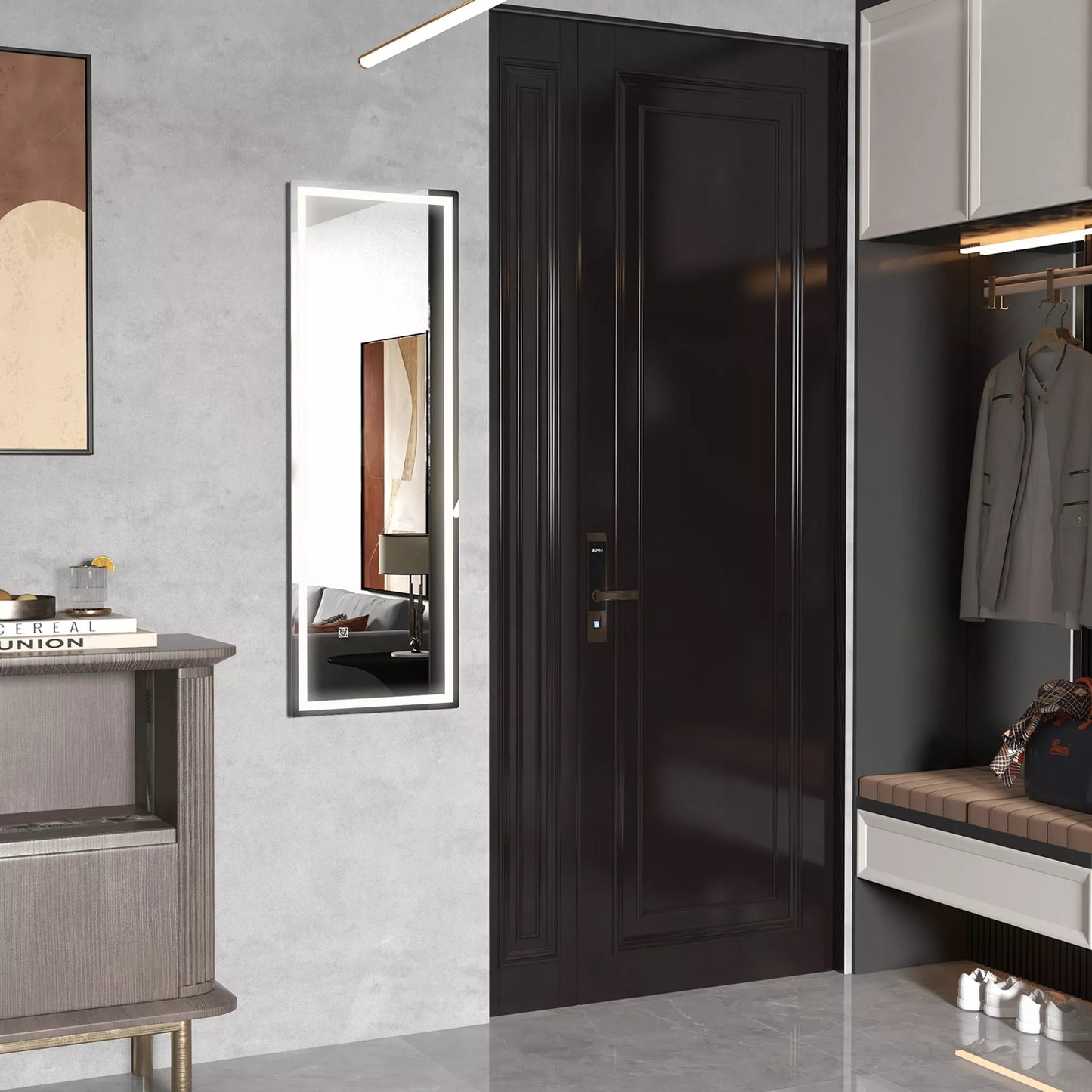 Viso kūno veidrodis su LED, reguliuojamo ryškumo, jutikliniu sensoriu, atminties funkcija, sidabrinis, 40x120 cm