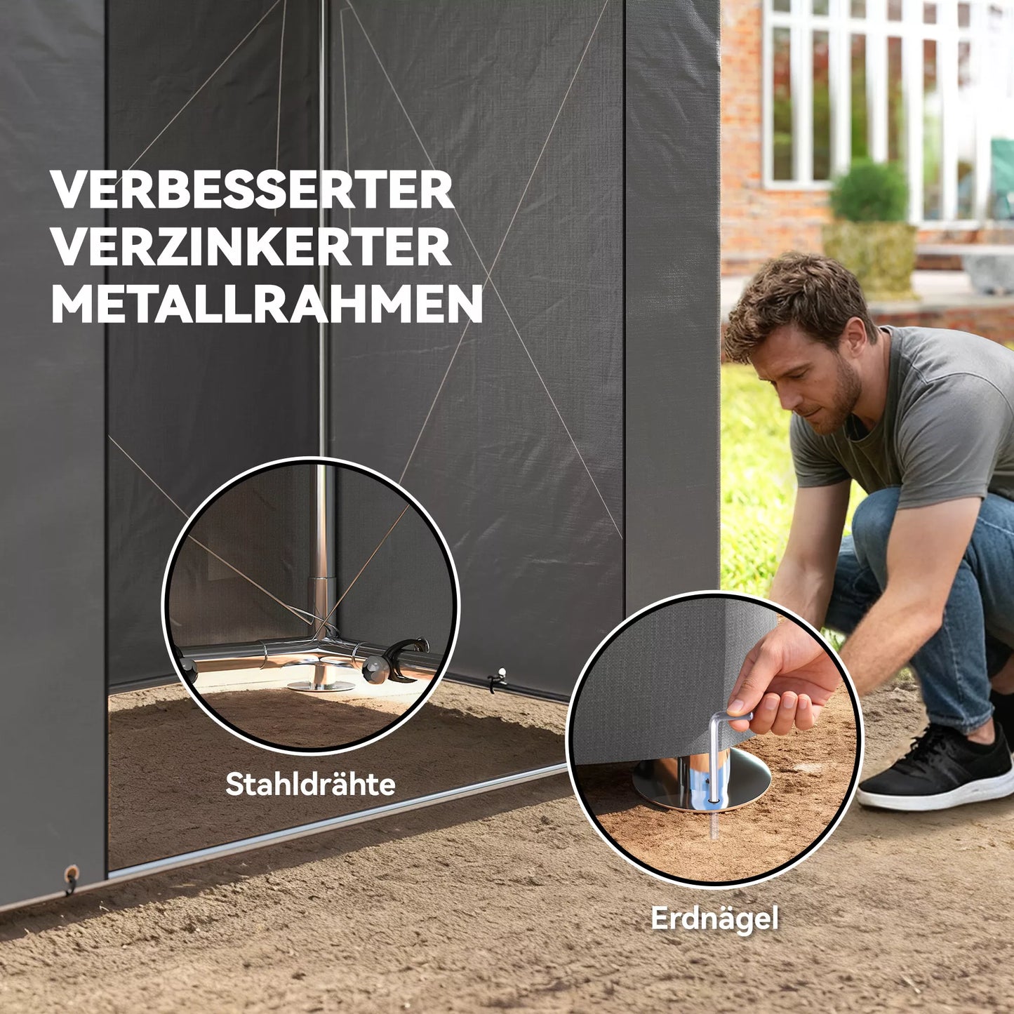 Palapinė-garažas 1,9 x 1,2 m Neperšlampama garažo palapinė su užtrauktuku užsegamomis durimis Vėdinimo langais Tamsiai pilka