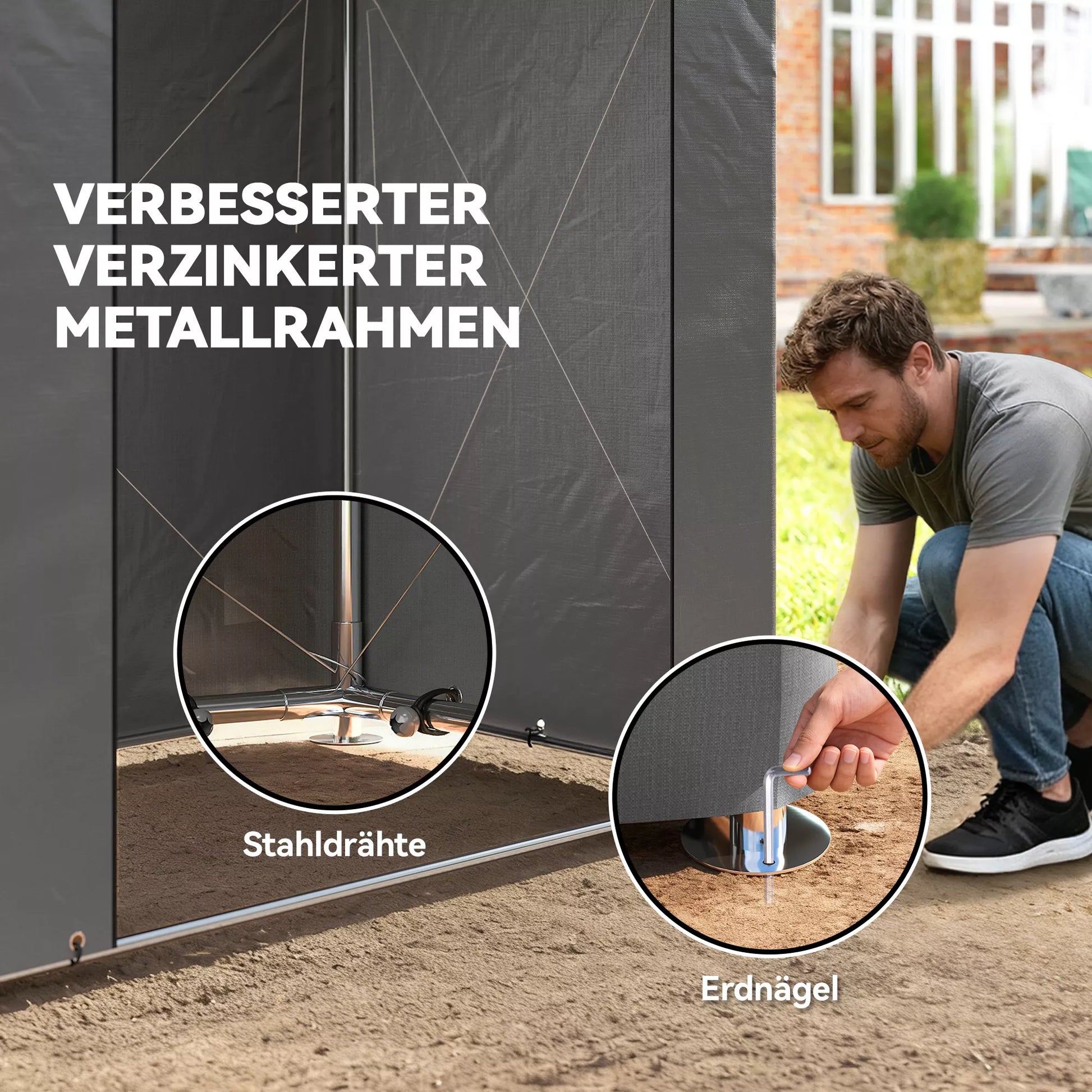 Palapinė-garažas 1,9 x 1,2 m Neperšlampama garažo palapinė su užtrauktuku užsegamomis durimis Vėdinimo langais Tamsiai pilka