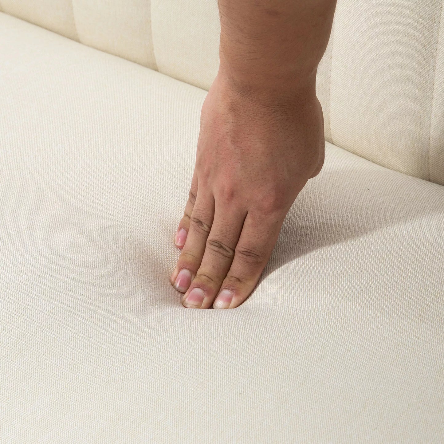 2 vietų sofa, minkštas paminkštinimas, lengvai prižiūrimas užvalkalas, iki 150 kg, 117 x 56,5 x 77 cm, kreminės baltos spalvos