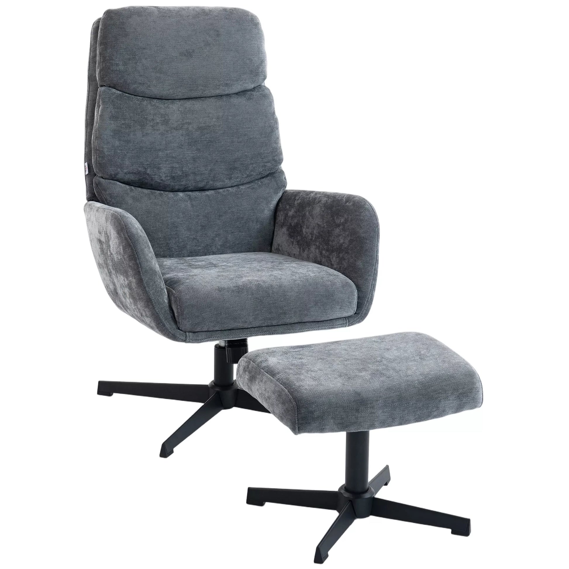 Minkštas fotelis su pufu, poilsio fotelis su aukštu atlošu, metalinis pagrindas, skirtas svetainei, miegamajam, pilkos spalvos