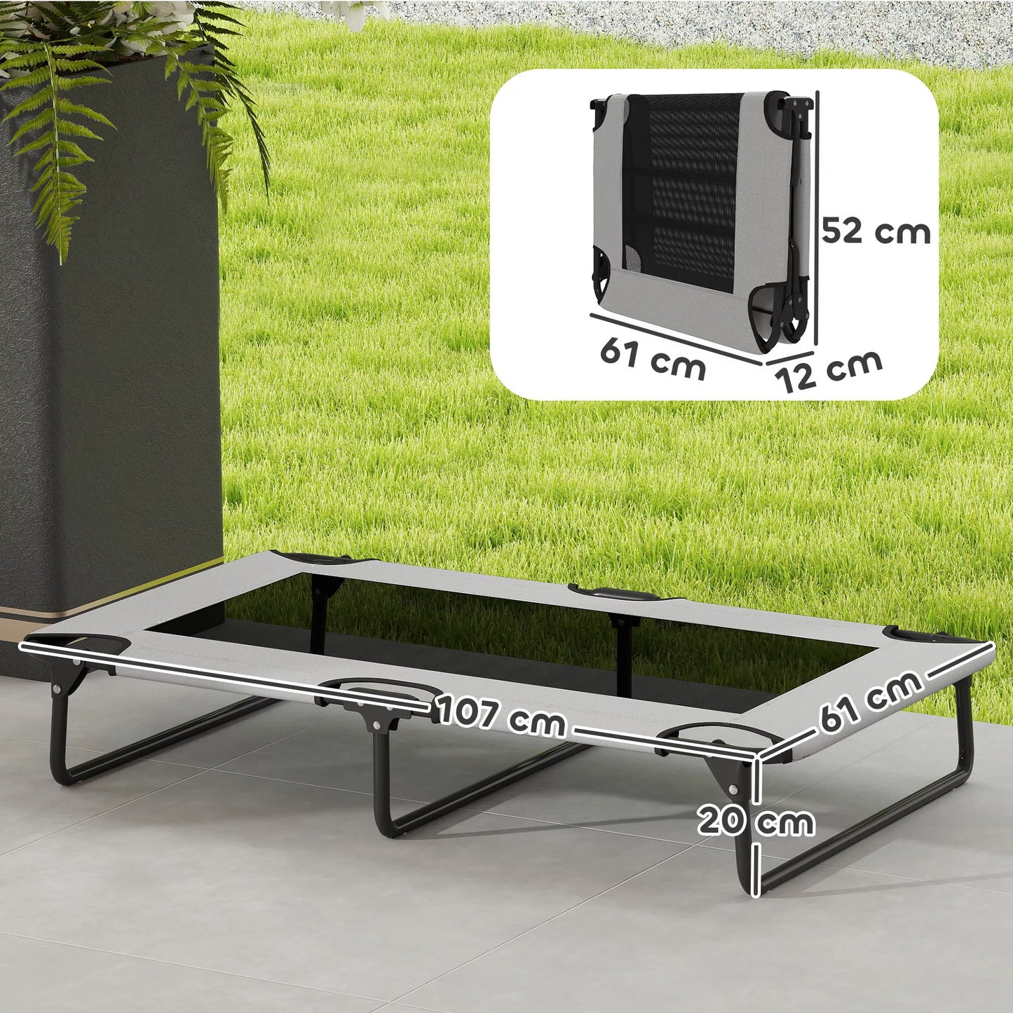 Nešiojama paaukštinta šunų lova, pakeltas naminių gyvūnėlių gultas su kvėpuojančiu tinkleliu, dideliems šunims, šviesiai pilka