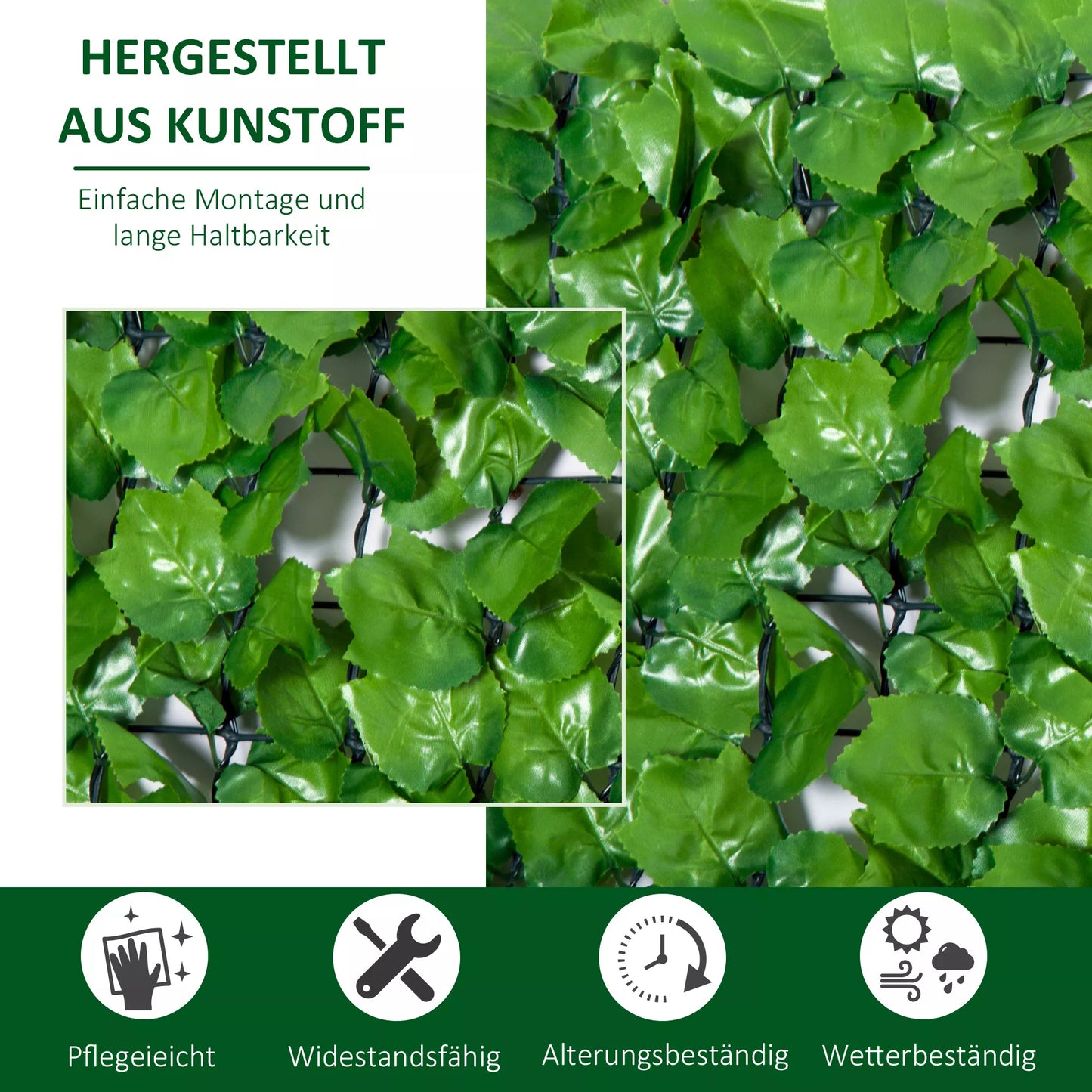 Dirbtinė gyvatvorė, UV apsaugotas, privatumo ekranas su lapeliais, gyvatvorės tvora, 300 x 100 cm, žalia