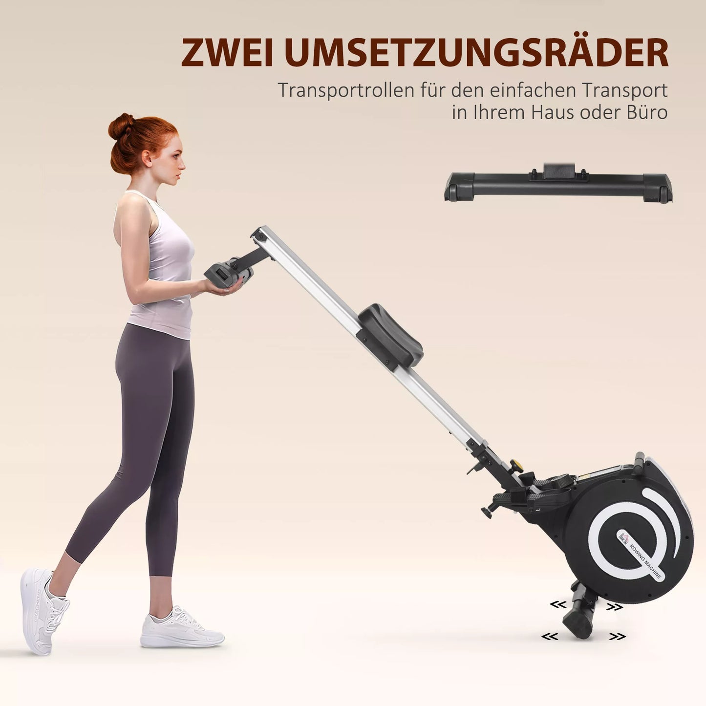 Sulankstomas irklavimo treniruoklis, tylus aliuminio rėmas, LCD monitorius, 8 pasipriešinimo lygiai, Juoda/Sidabrinė