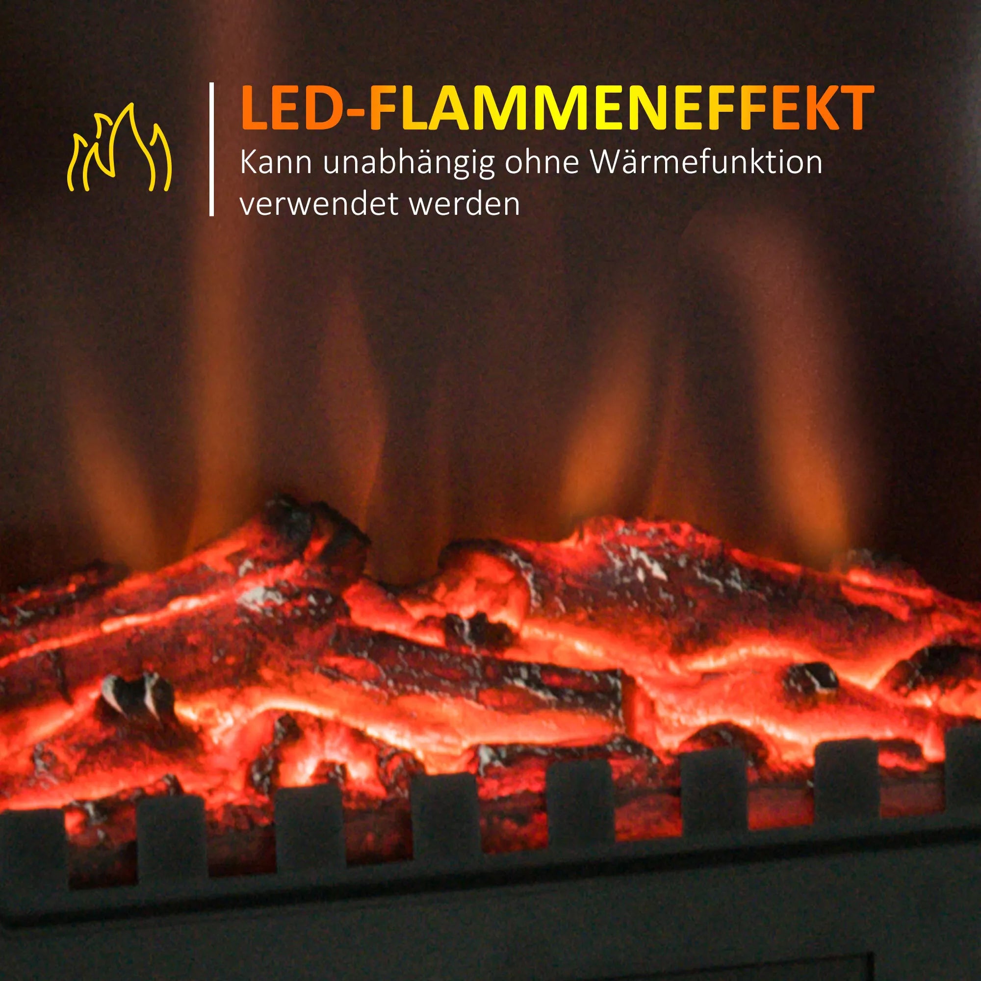 Elektrinis židinys, LED liepsnos, 1000/2000 W, reguliuojama temperatūra ir ryškumas, metalas, 39 x 23 x 56,5 cm