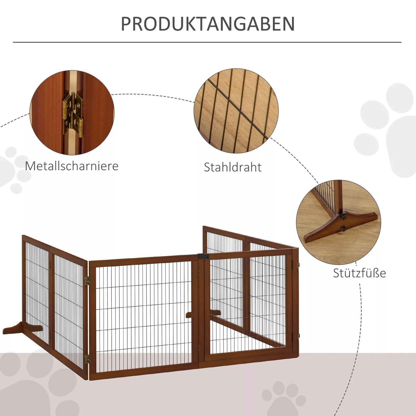 Sulenkiama tvorelė šunims, pušies mediena, 432 x 36 x 70 cm, kavos spalvos