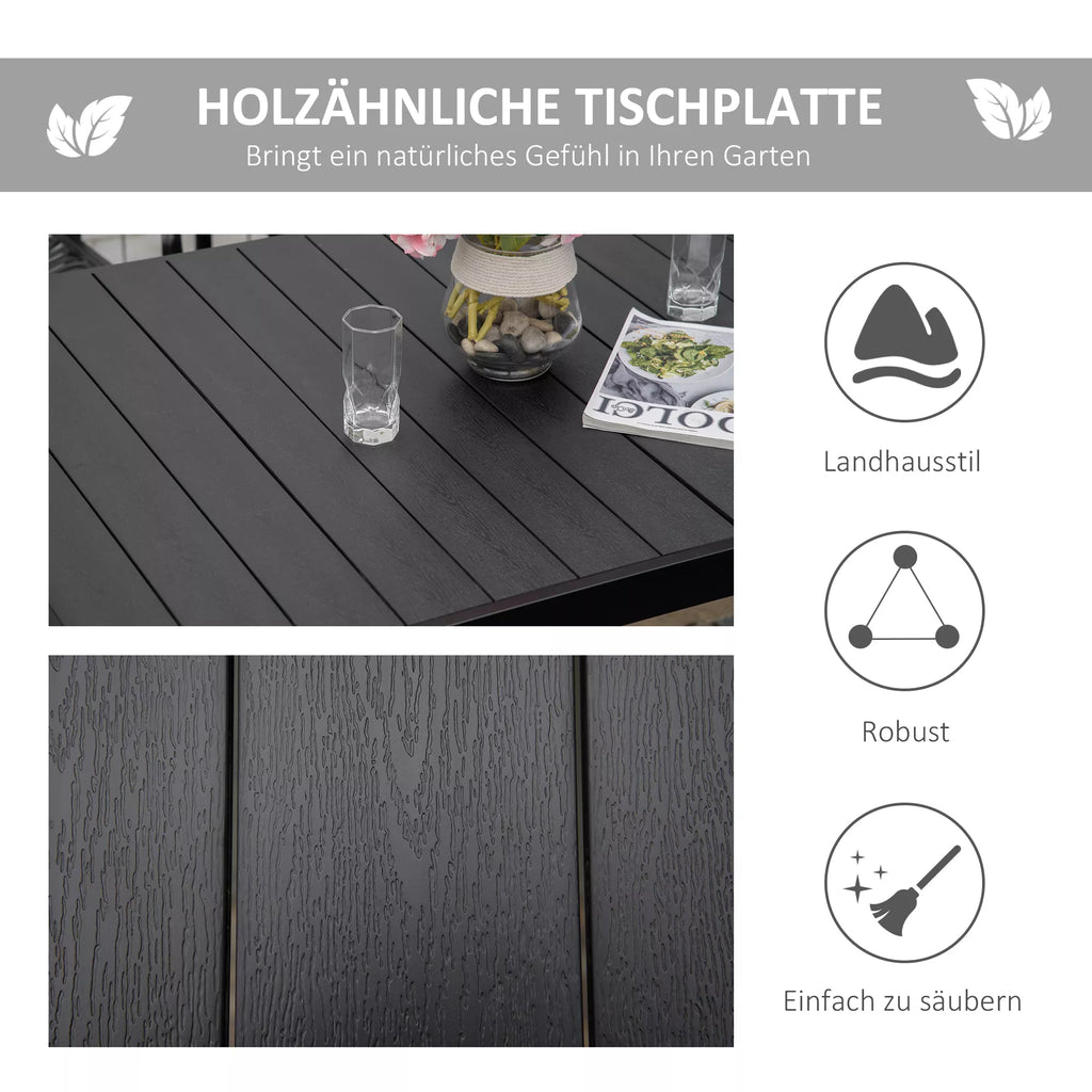 Sodo stalas 6 asmenims Valgomojo stalas Aliuminio stalas Sodo baldai Poilsio baldai Lengvai prižiūrimi Plastikiniai Juodi 140 x 90 x 74 cm