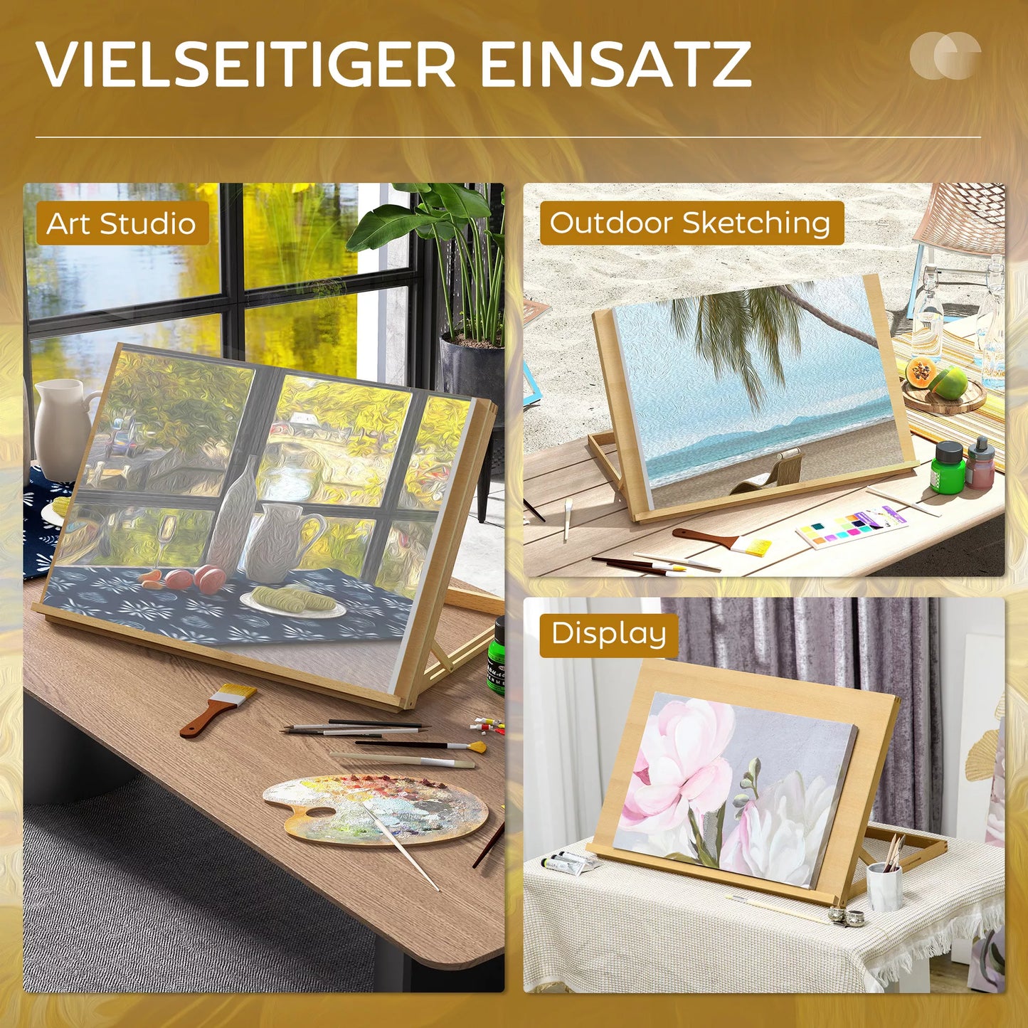 Stalo molbertas Sulankstomas 75,8x51cm Reguliuojamas Sėdimojo molberto iš bukmedžio