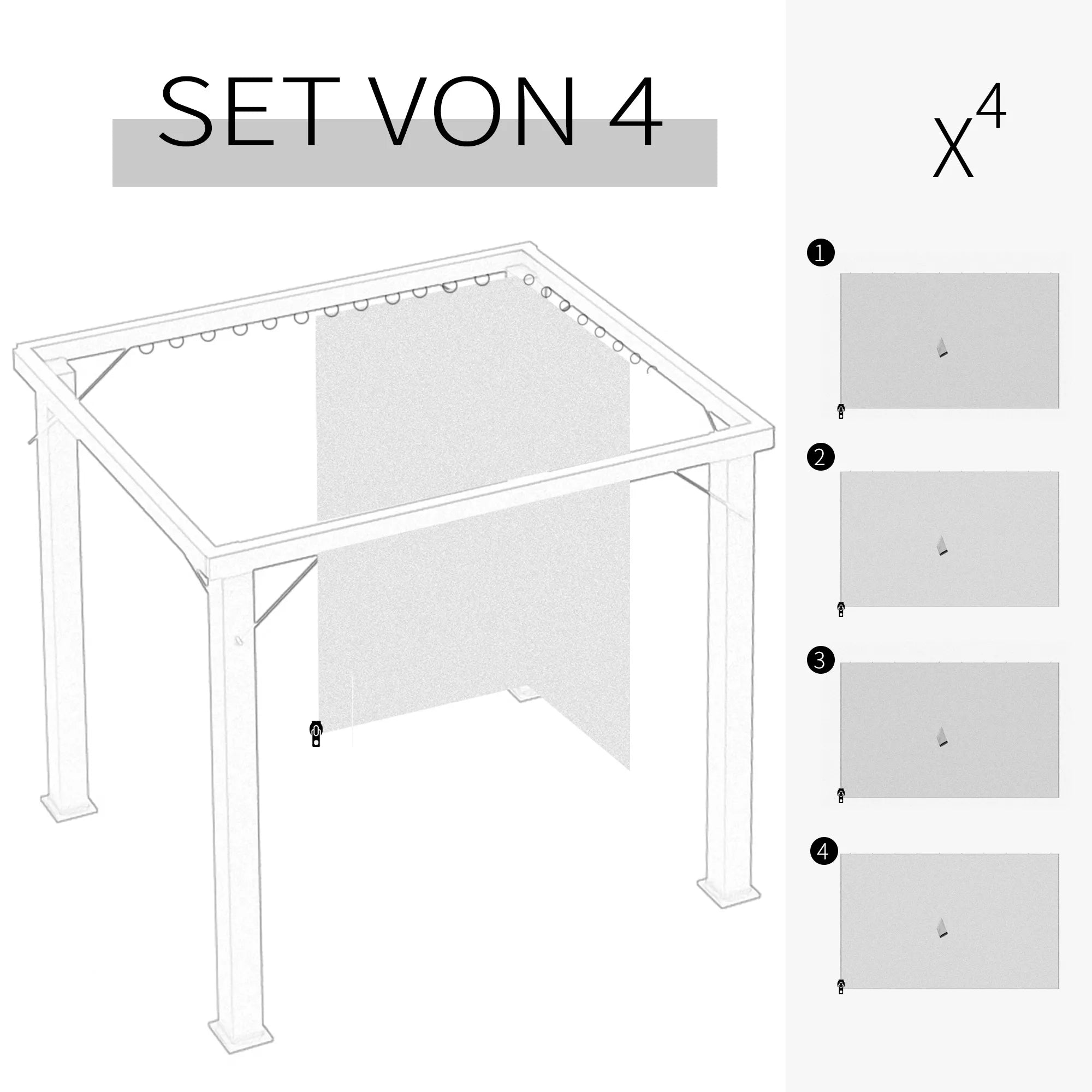 4 atsarginės užuolaidos 3x3 m paviljonams, tvirtos, skirtos strypams ir slydimo bėgeliui, su dviguba užtrauktuku, smėlio spalvos